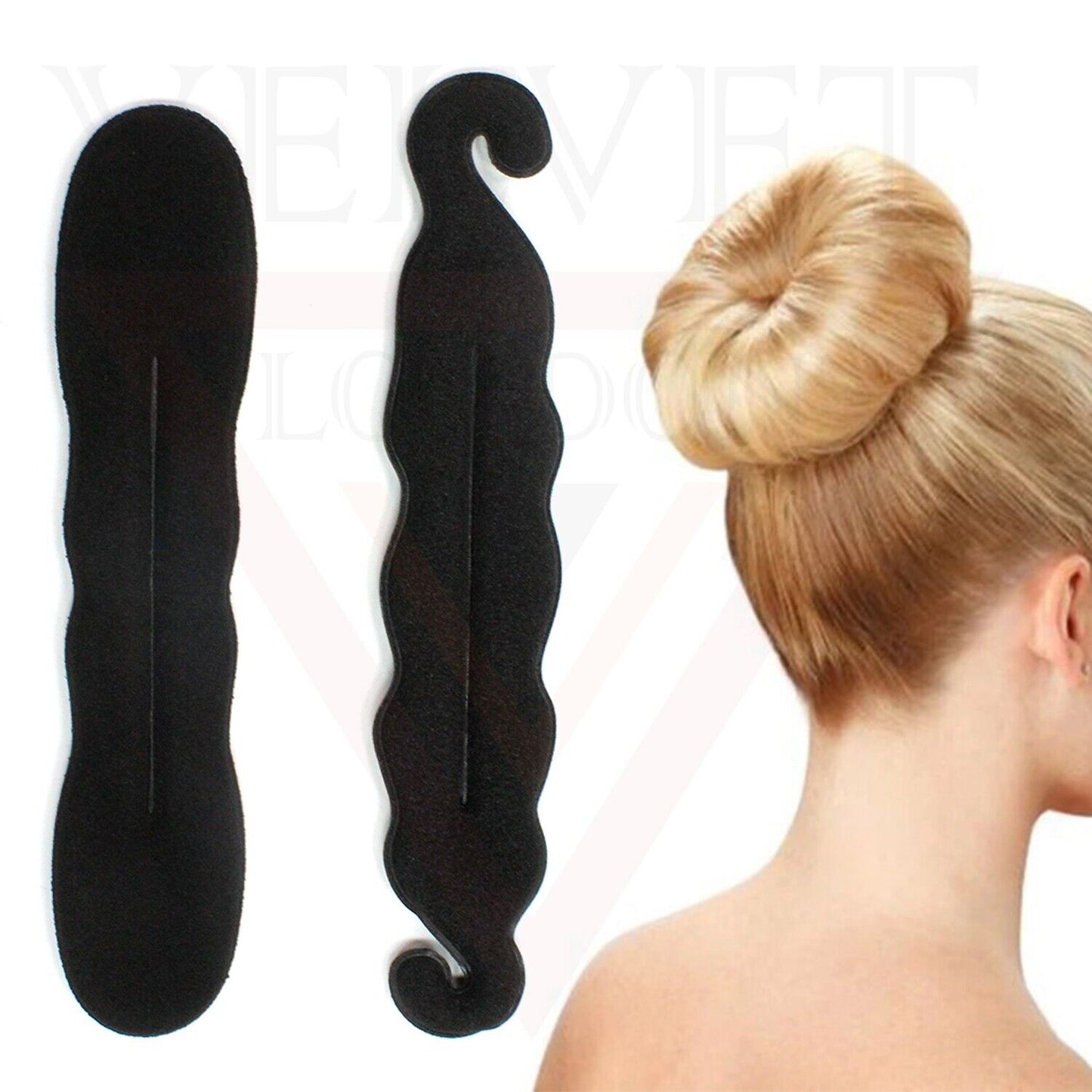 2Pcs Black Bun Maker Sponge Clip Curler Ring Twist Hair Styling Tool Donut Ring