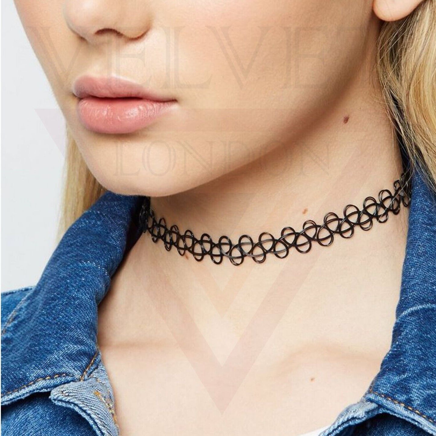 5x Black Retro Style Tattoo Necklace Stretch Elastic Choker Classic Stretch New
