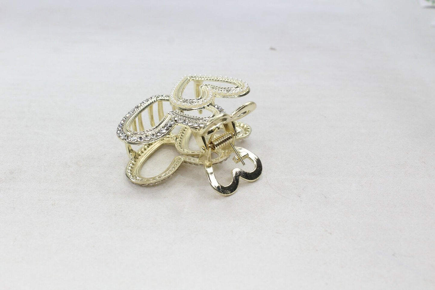 Hair Claw Heart Diamond Non-Slip Metal Large Pearl Hair Clips Clamp Butterfly