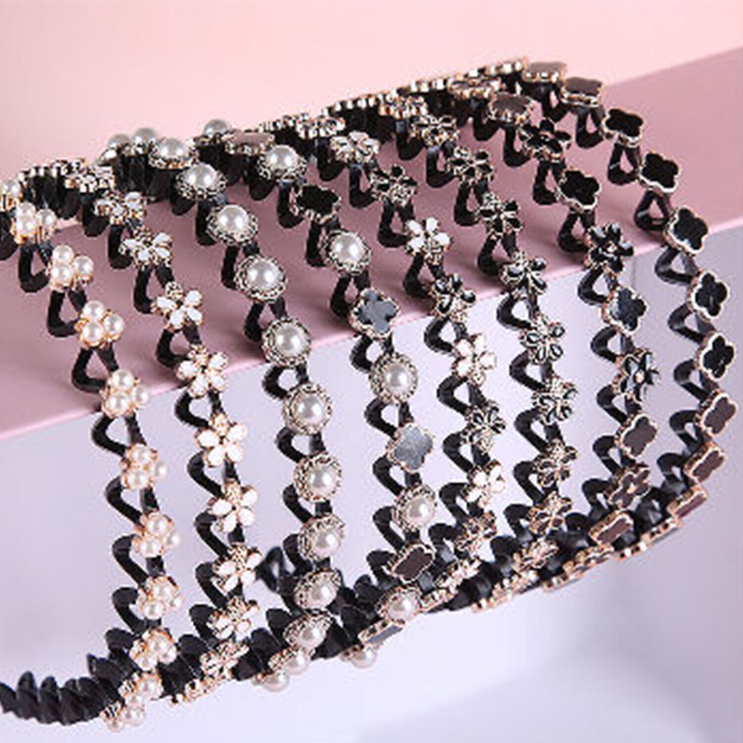 3Pcs Unbreakable Hair Band Diamond Pearl Headbands Non-Slip Teeth Hair Hoop