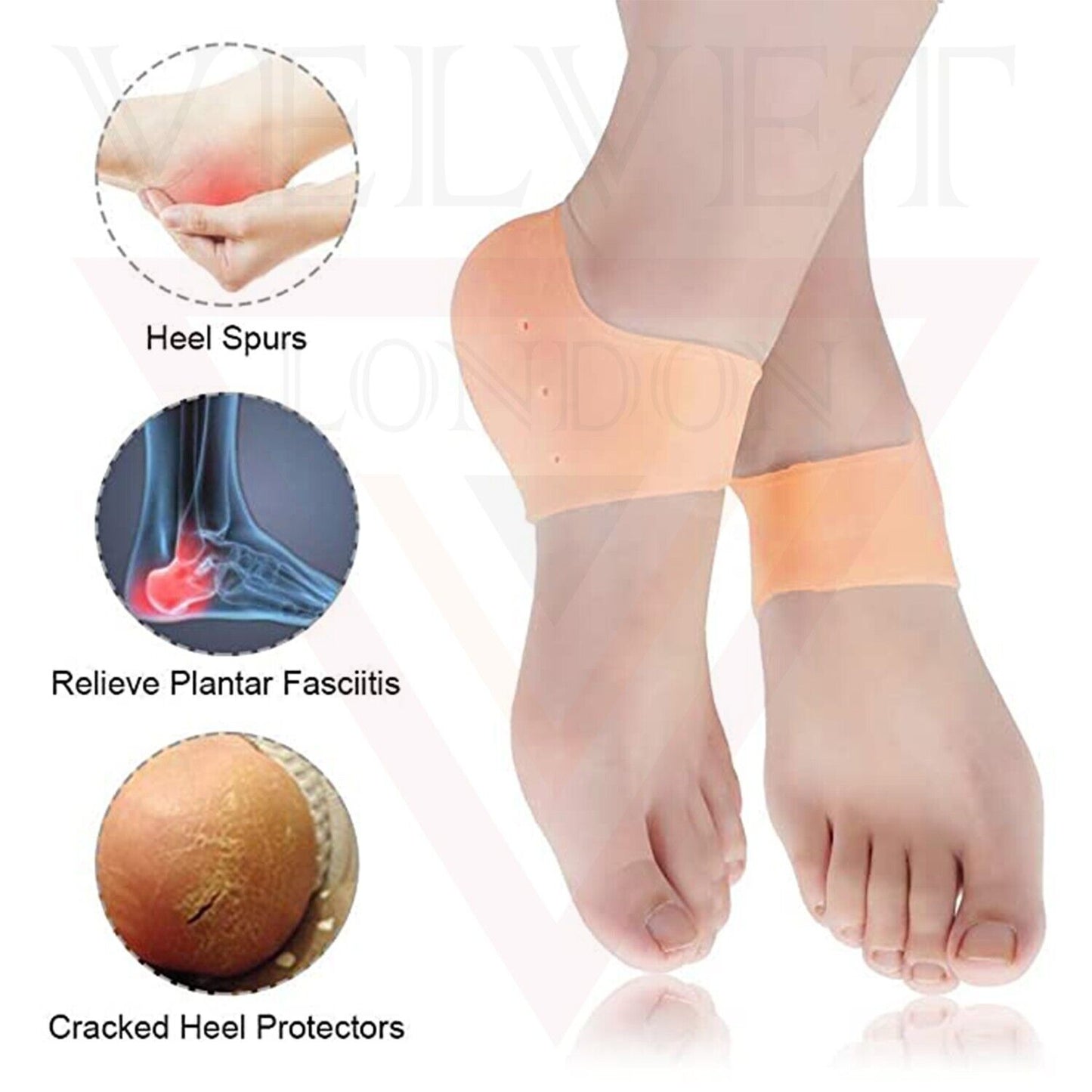 2x Gel Heel Protectors Silicone Heel Sleeves Ankle Protectors Cracked Foot Skin