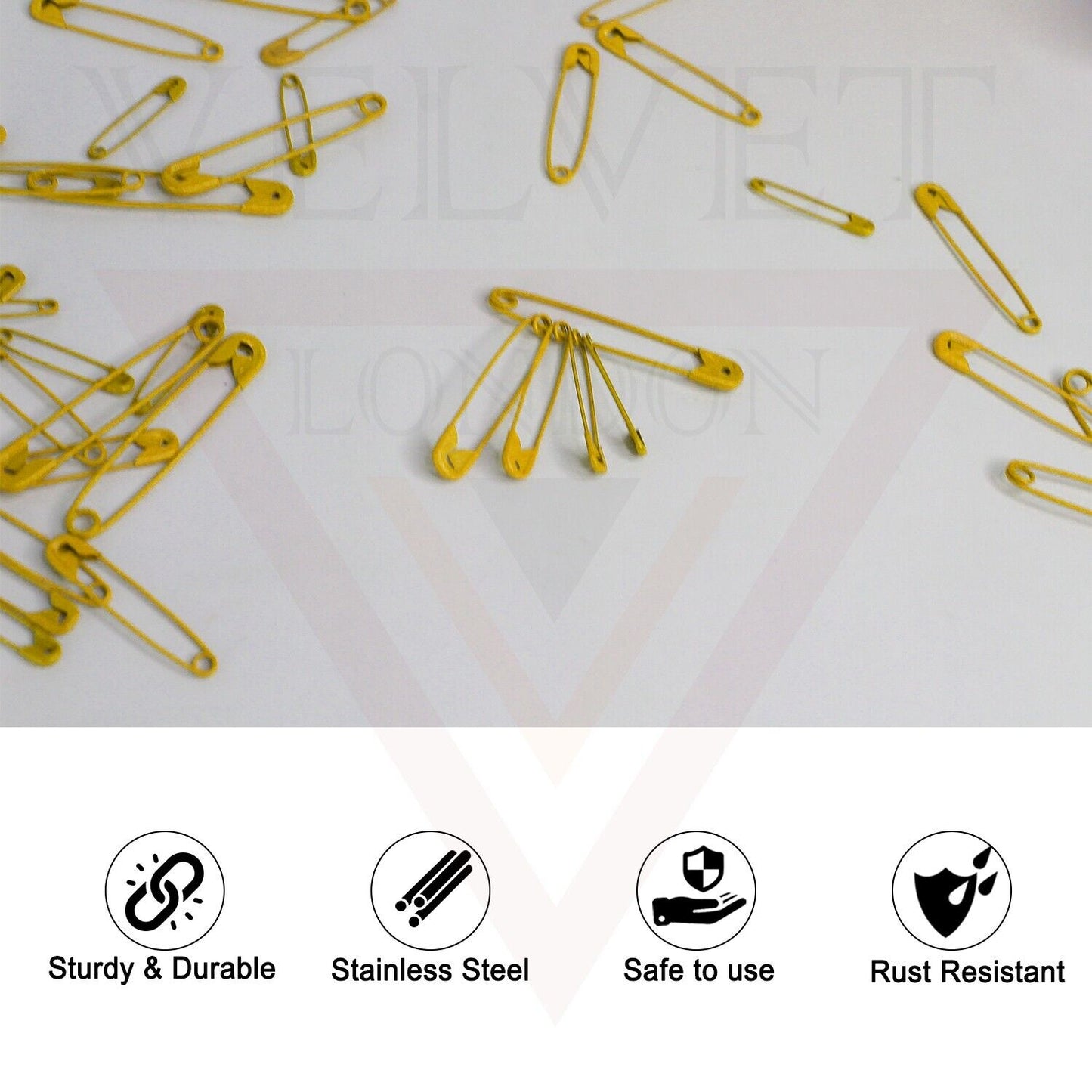 50Pcs Yellow Safety Pins Frosted Pins Nickel Metal Plated for Art Craft Sewing