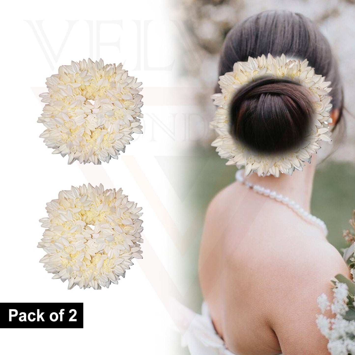 2x Jasmin Small Bun Gajra Floral Hair Styling Bride Juda for Kids Girl Fragrence