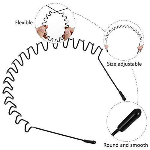 3 Black Wavy Metal Hair Band Spring Hair Hoop Unisex Black Headband Flexible UK