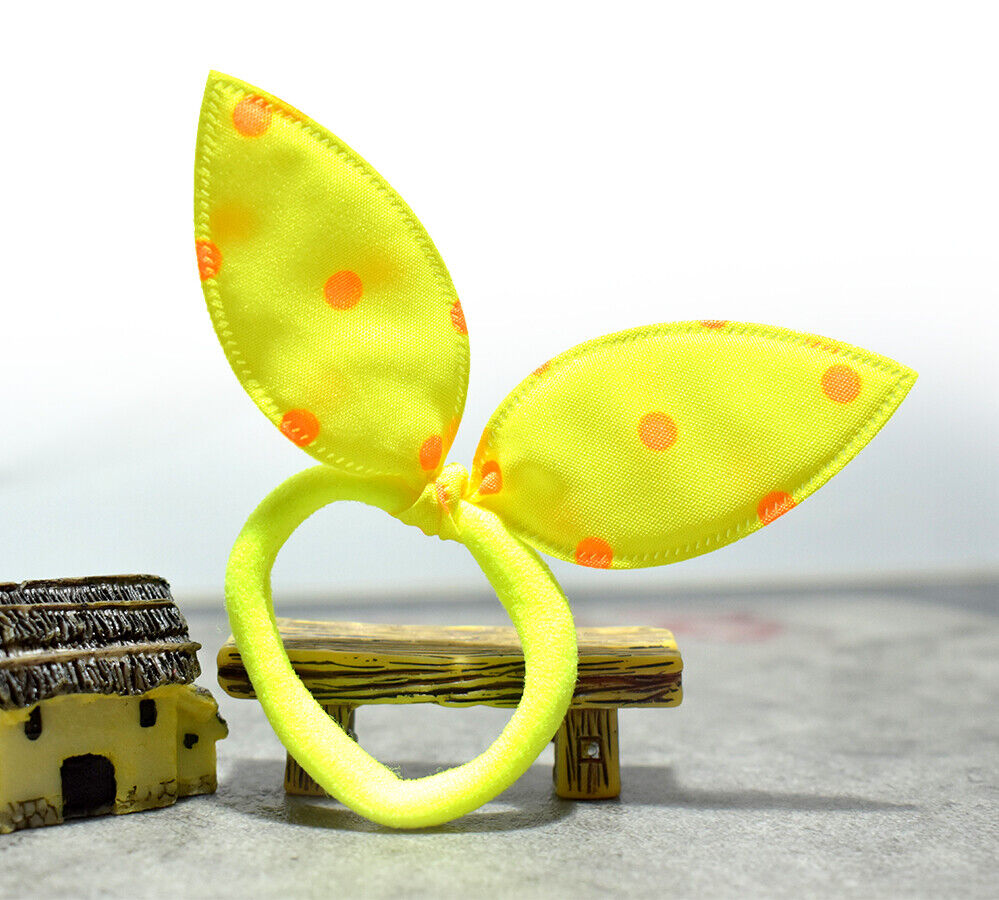 4x Scrunchies Hair Band Dotted Bow Neon Bobble Ponytail Holder Girls Hair Ties