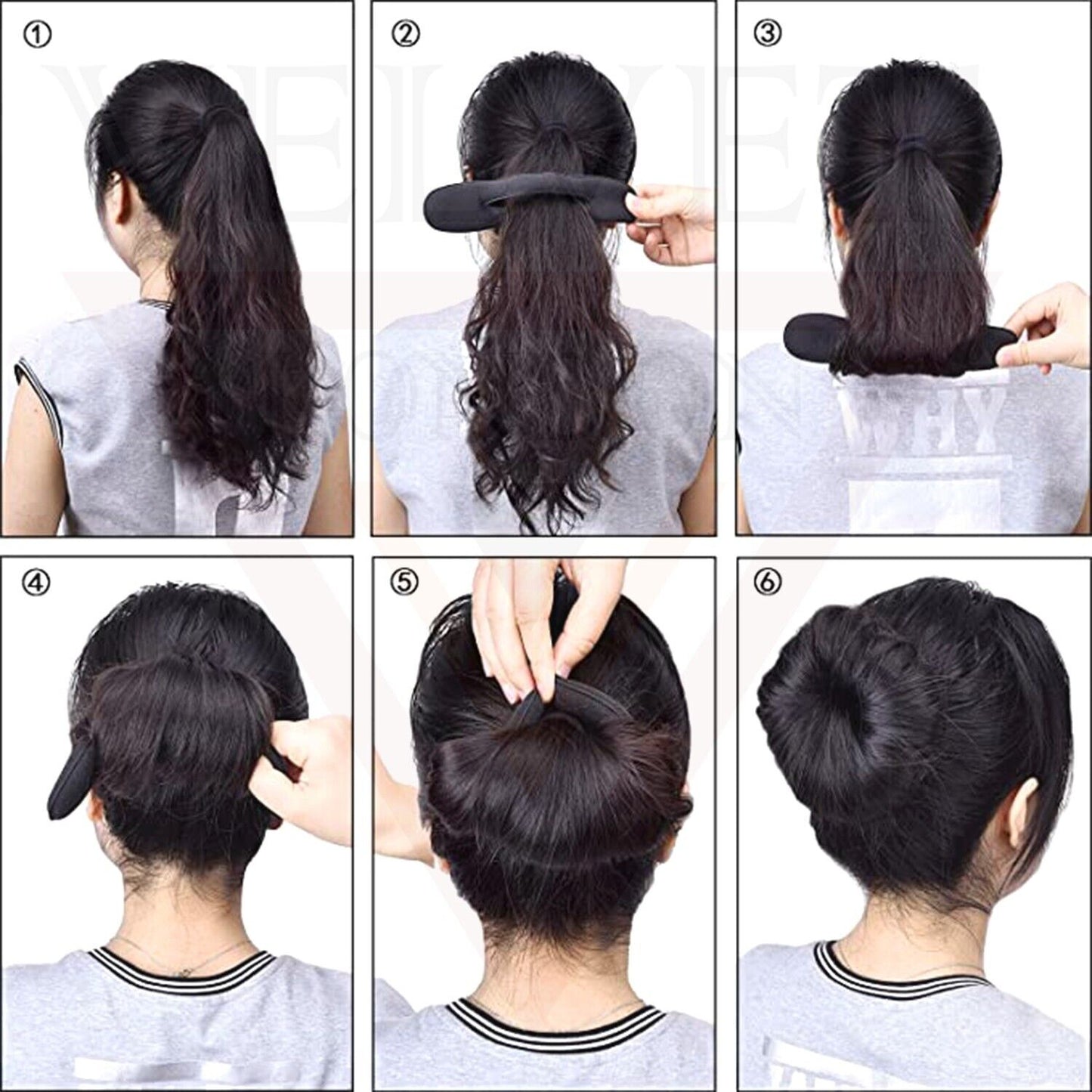 2Pcs Black Bun Maker Sponge Clip Curler Ring Twist Hair Styling Tool Donut Ring