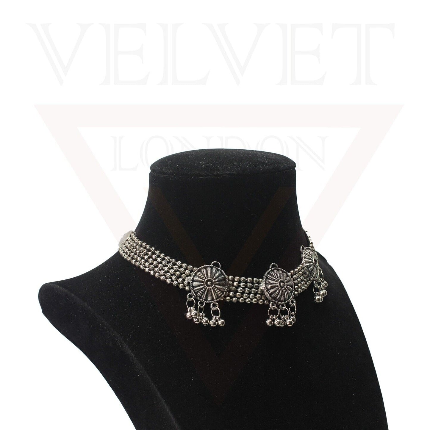 Oxidized Necklace Earrings Antique Traditional Choker Jewellery Set for Girls