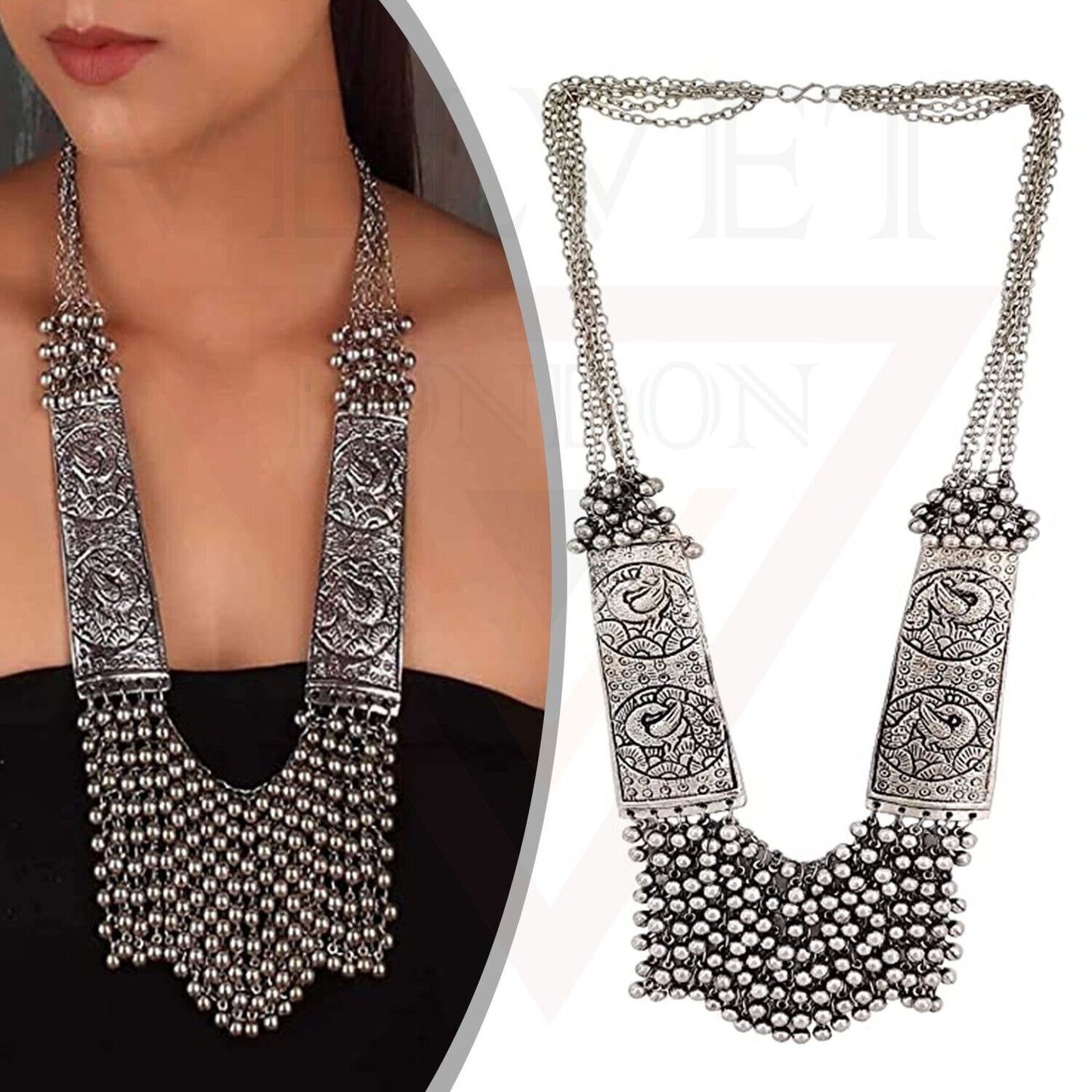 Oxidized Necklace Peacock Antique Traditional Long Necklace Women Girl Jewellery