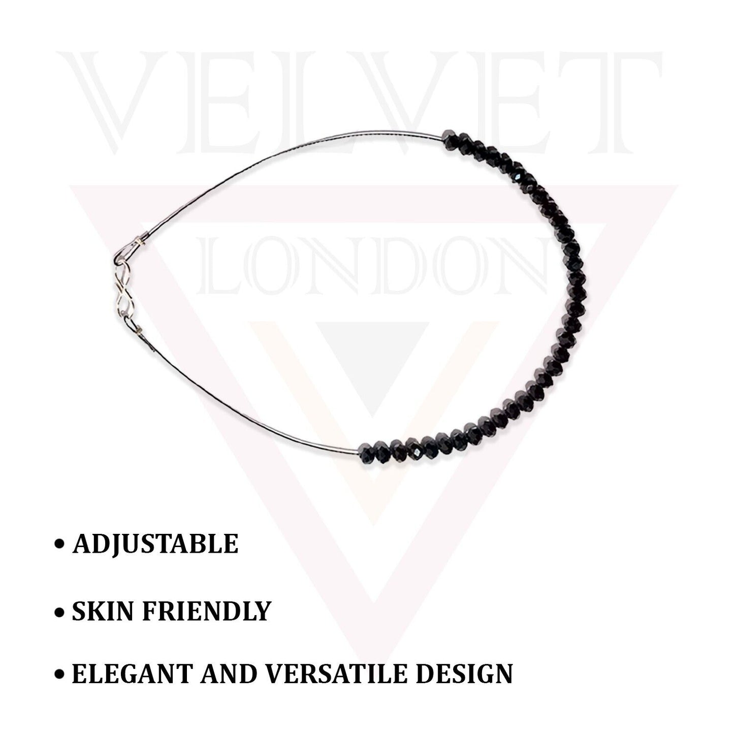 Black Beads Anklet Stone Glass With Extension Slim Stainless Chain Bracelet