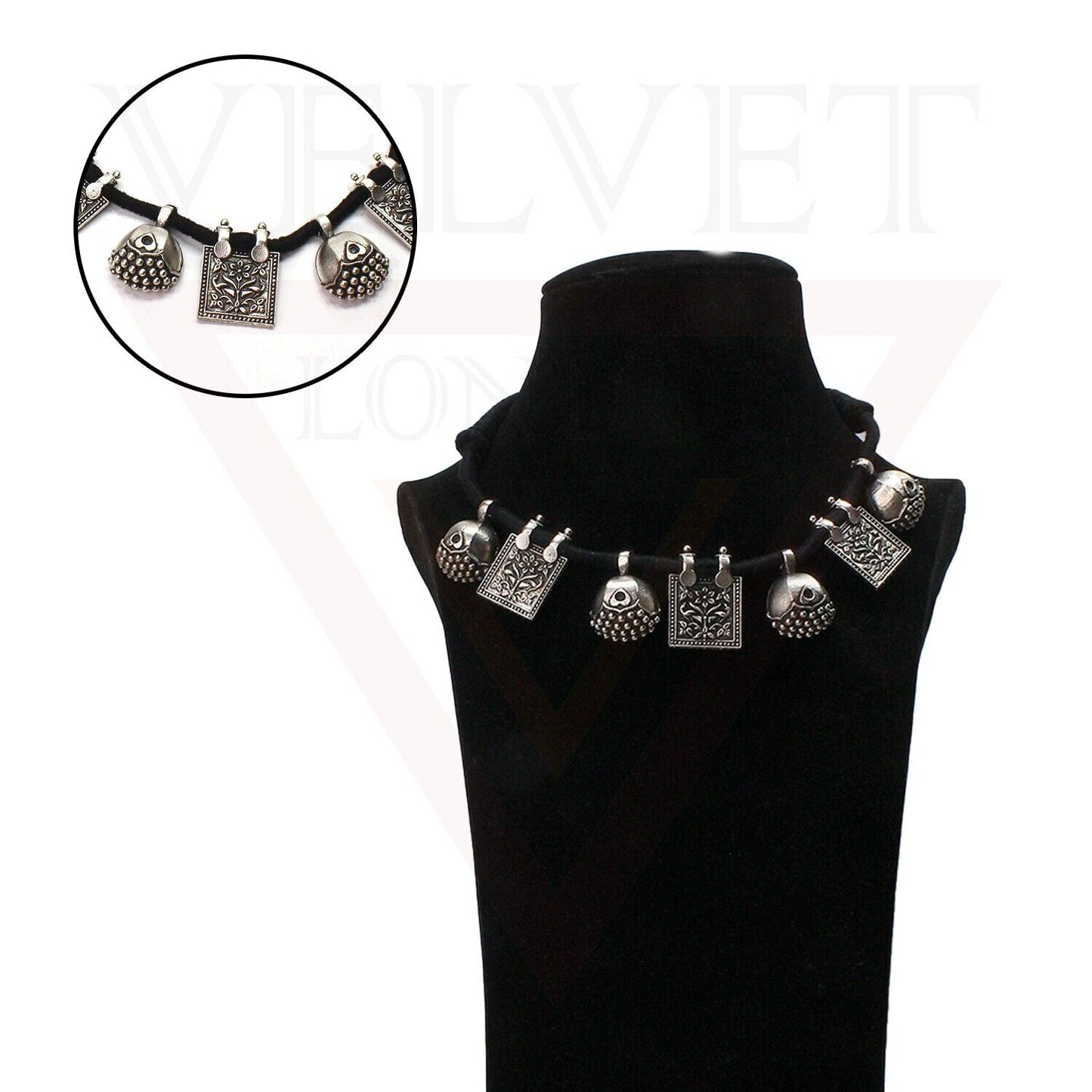 Necklace Earring Sets Tribal Cotton Thread Oxidised Necklace Girl Jewellery Sets