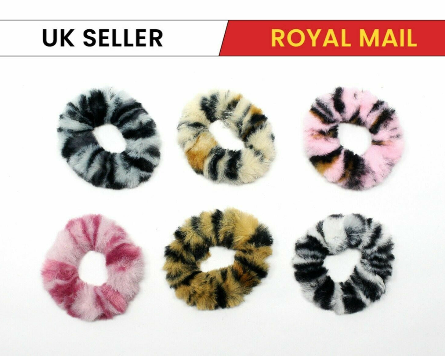 6x Tiger Print Hair Scrunchie Fur Hair Bands Fluffy Elastic Ponytail Tie Rope UK