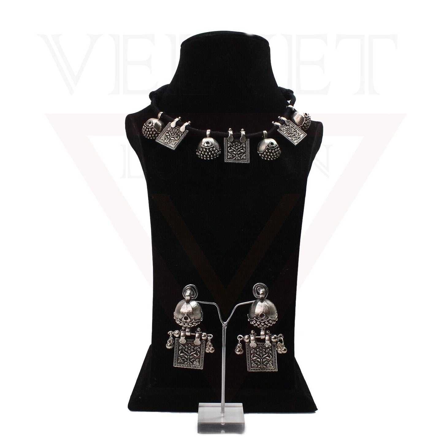 Necklace Earring Sets Tribal Cotton Thread Oxidised Necklace Girl Jewellery Sets