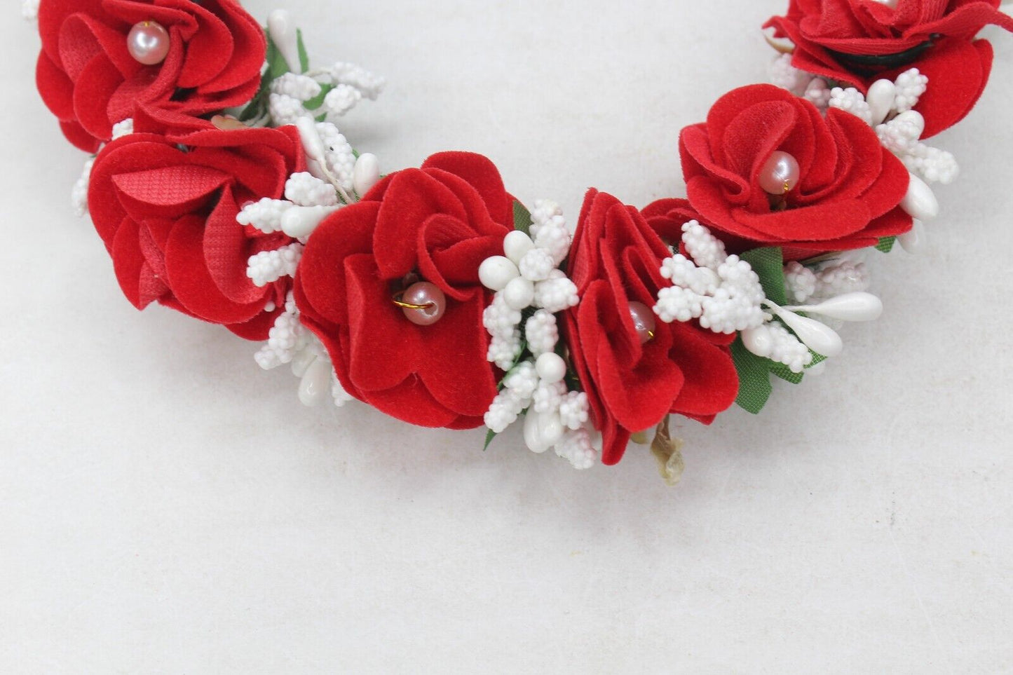 Bun Hair Gajra Artificial Juda Red White Fabric Flower Bun Decoration For Women