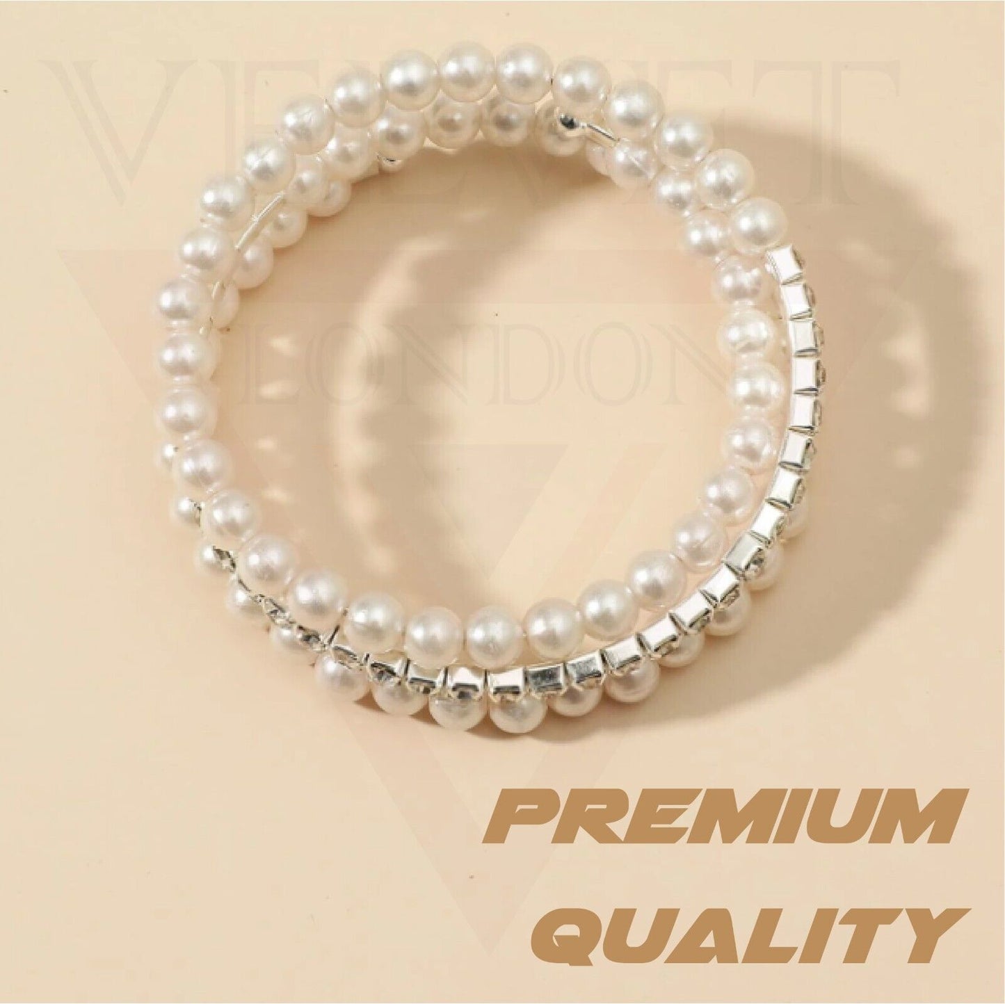 Rhinestone Diamante Rows Stretch Bracelet Girls Bangle 3 Row Pearl Bracelets