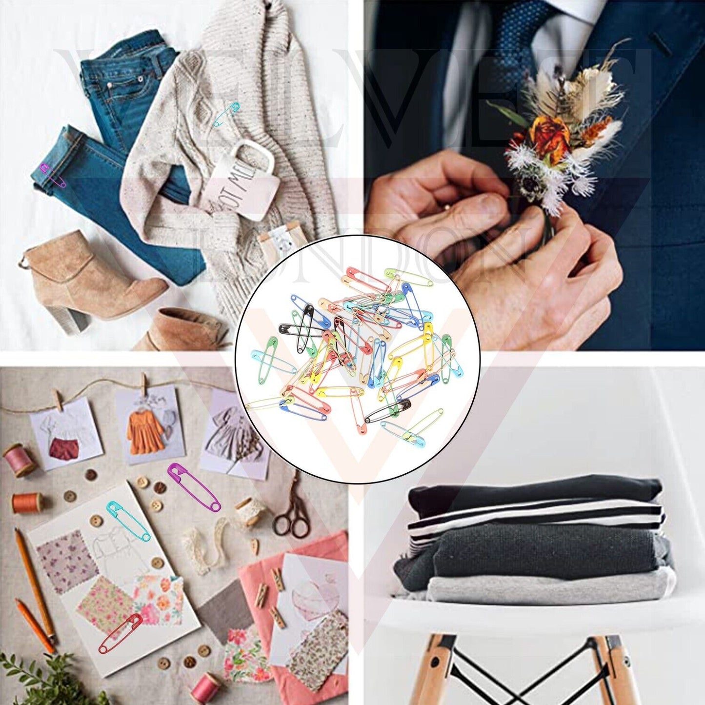 50Pcs Multi-Color Safety Pins For Clothe Craft Sewing Nickel Metal Plated 5.5 CM