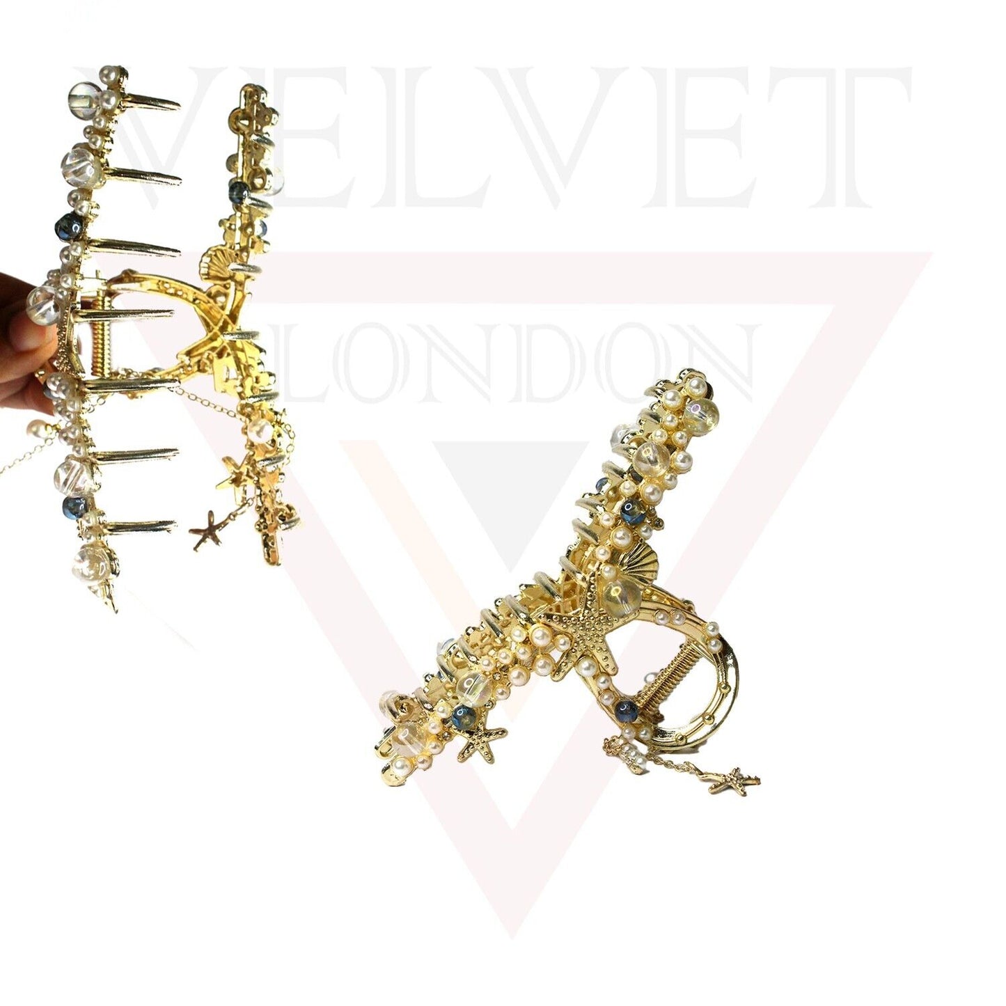 Pearl Hair Claw Big Gold Star Hair Clips Clamp Tassel Nonslip Hair Accessories