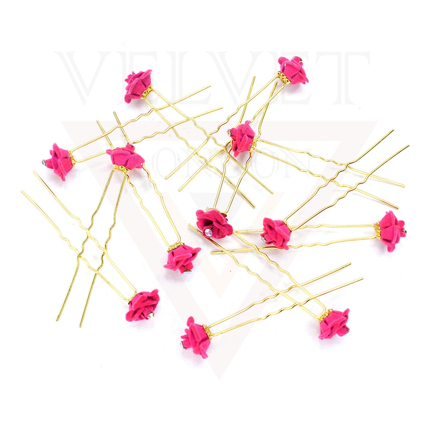 Pink Bridal Hair Pins Rose U Pins Flower Hair Clips Brooch Wedding Bridesmaid