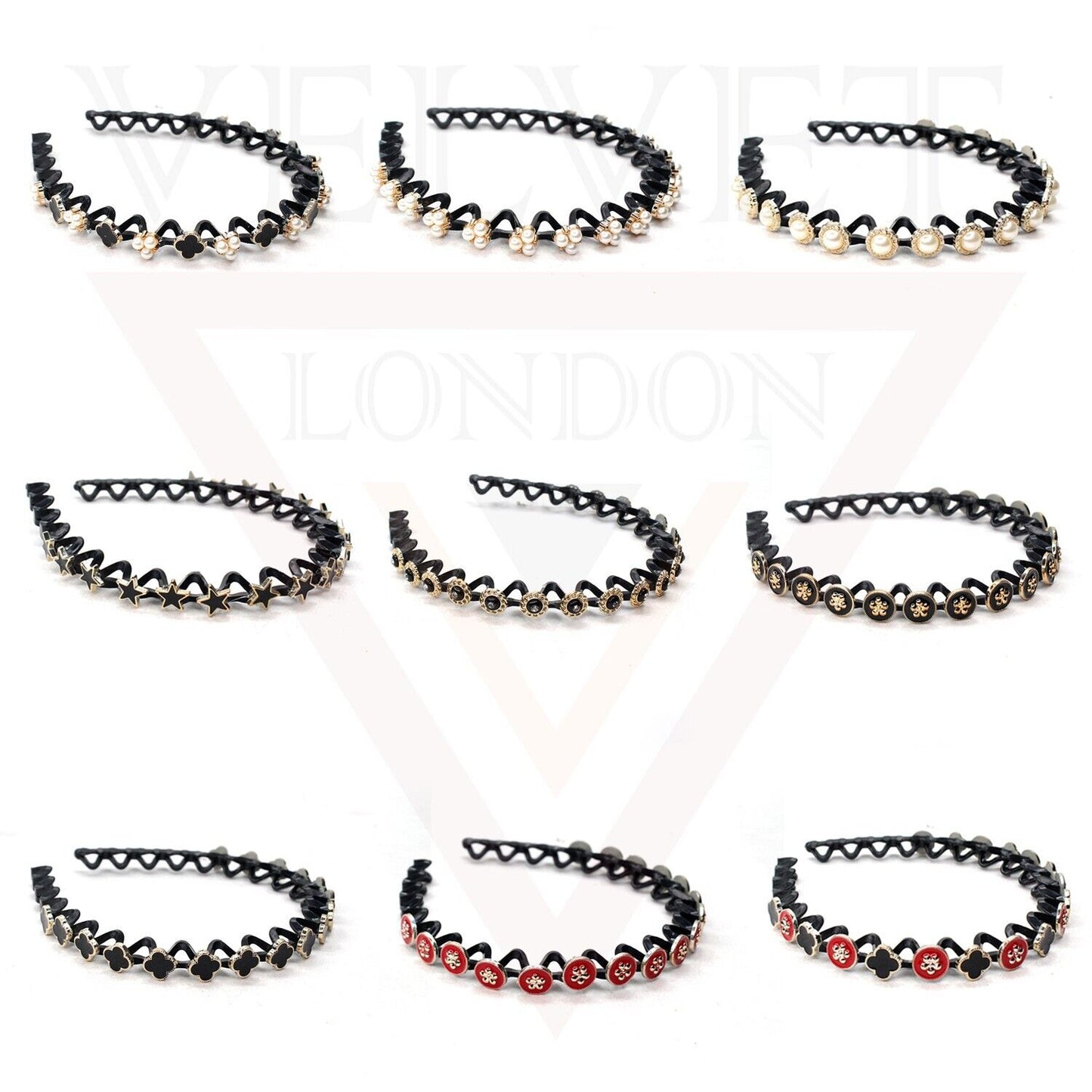 3Pcs Unbreakable Hair Band Diamond Pearl Headbands Non-Slip Teeth Hair Hoop