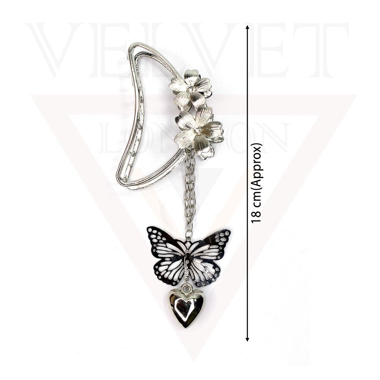 Dangle Butterfly Hair Claw D-Flower Metal Silver Hair Barrette Clips Large Grips