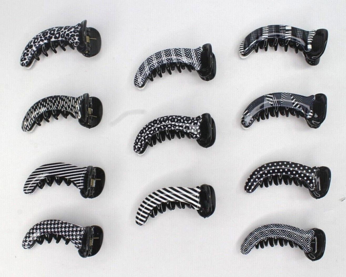 3x Black Hair Clips White Print Mirchi Clips Non-slip Barrate Girls Banana Clips