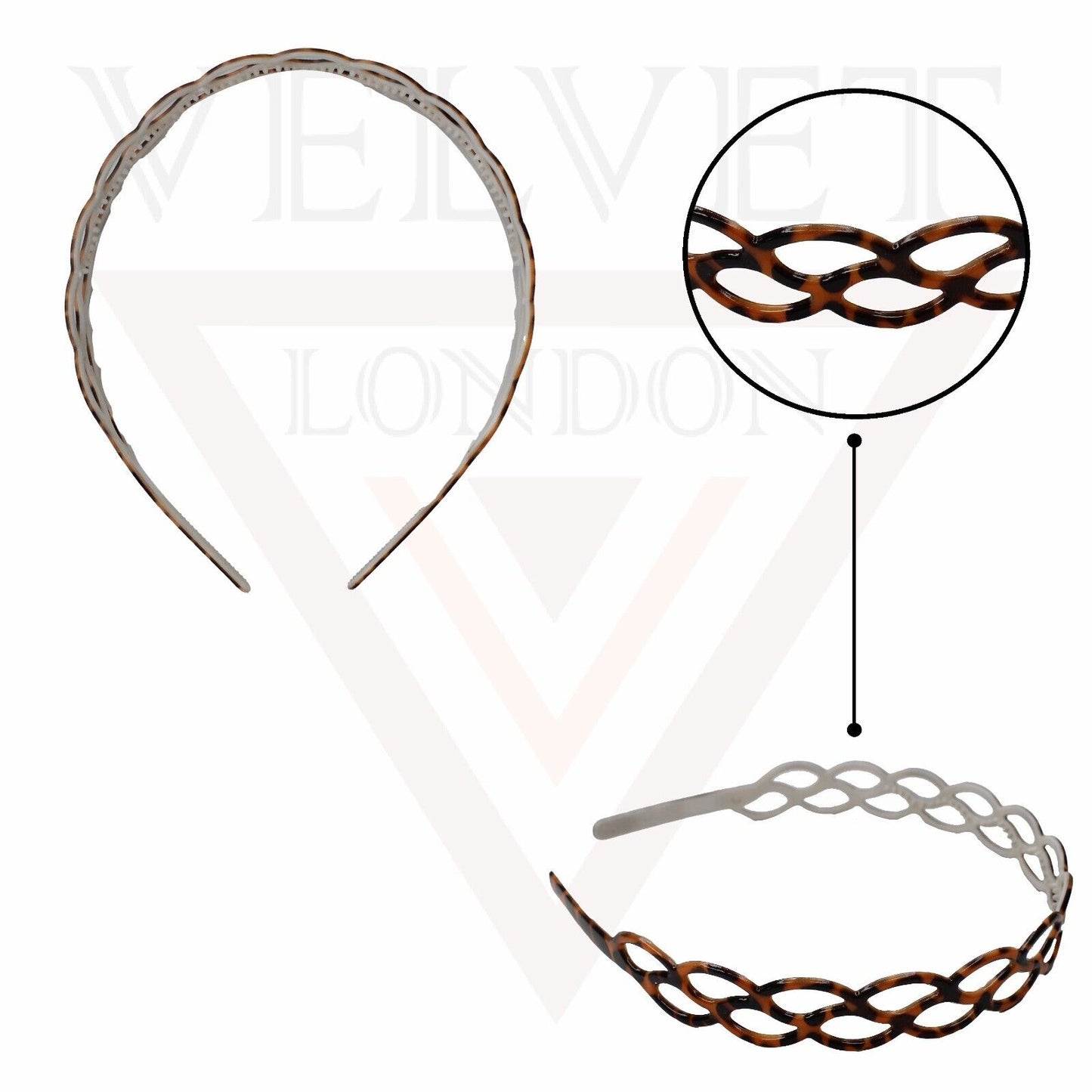 3x Headbands Infinity Shape Hair Bands Tiger Print Skinny Teeth Combs Hair Hoop