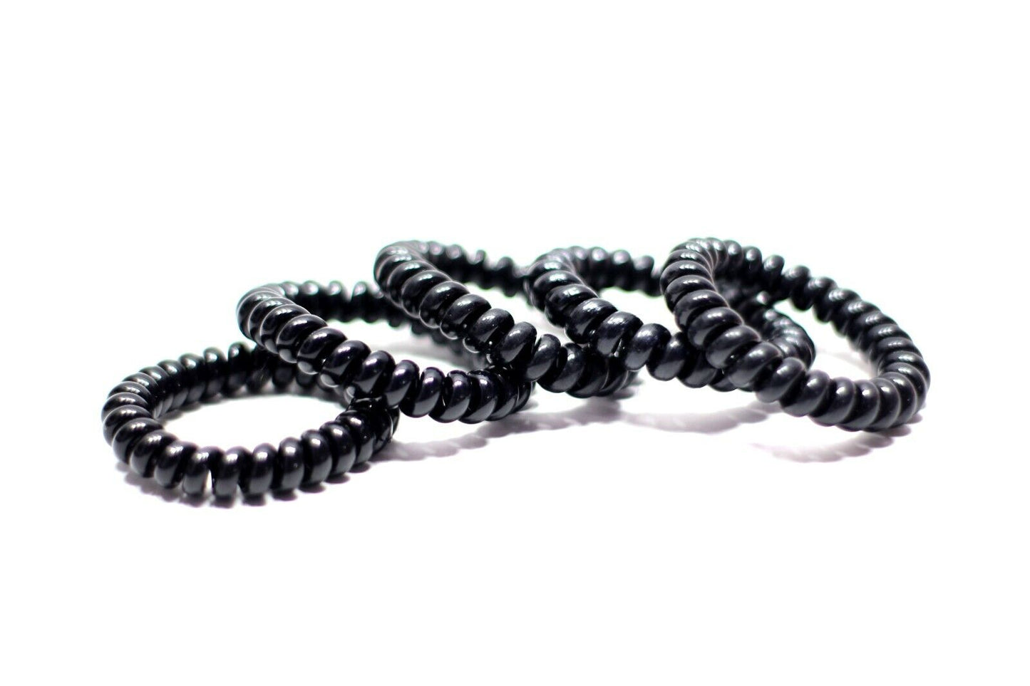 6x Black Hair Band Spiral Coil Telephone Cord Wire Plastic Elastics Ponytail