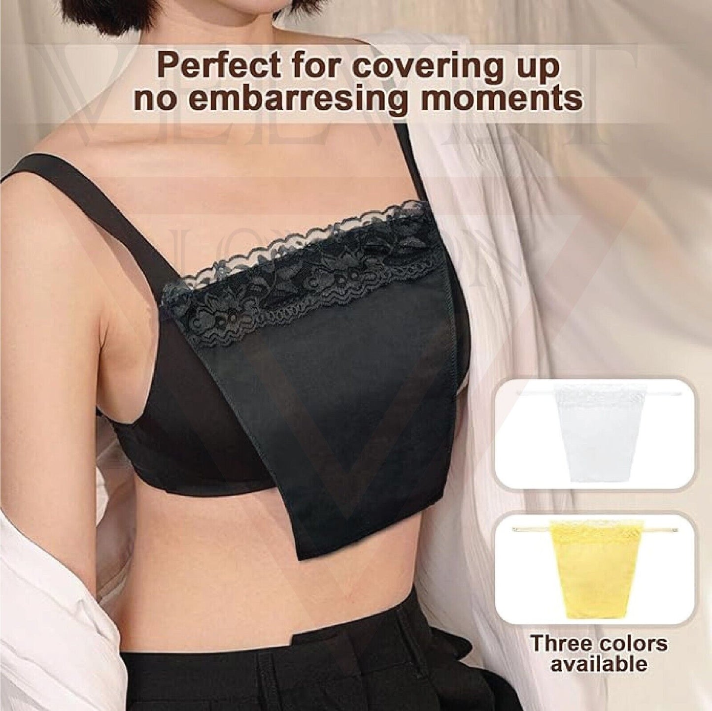 3x Women Modesty Panel Cleavage Cover Up Lace Trim Clip On Bra Mock Camisole
