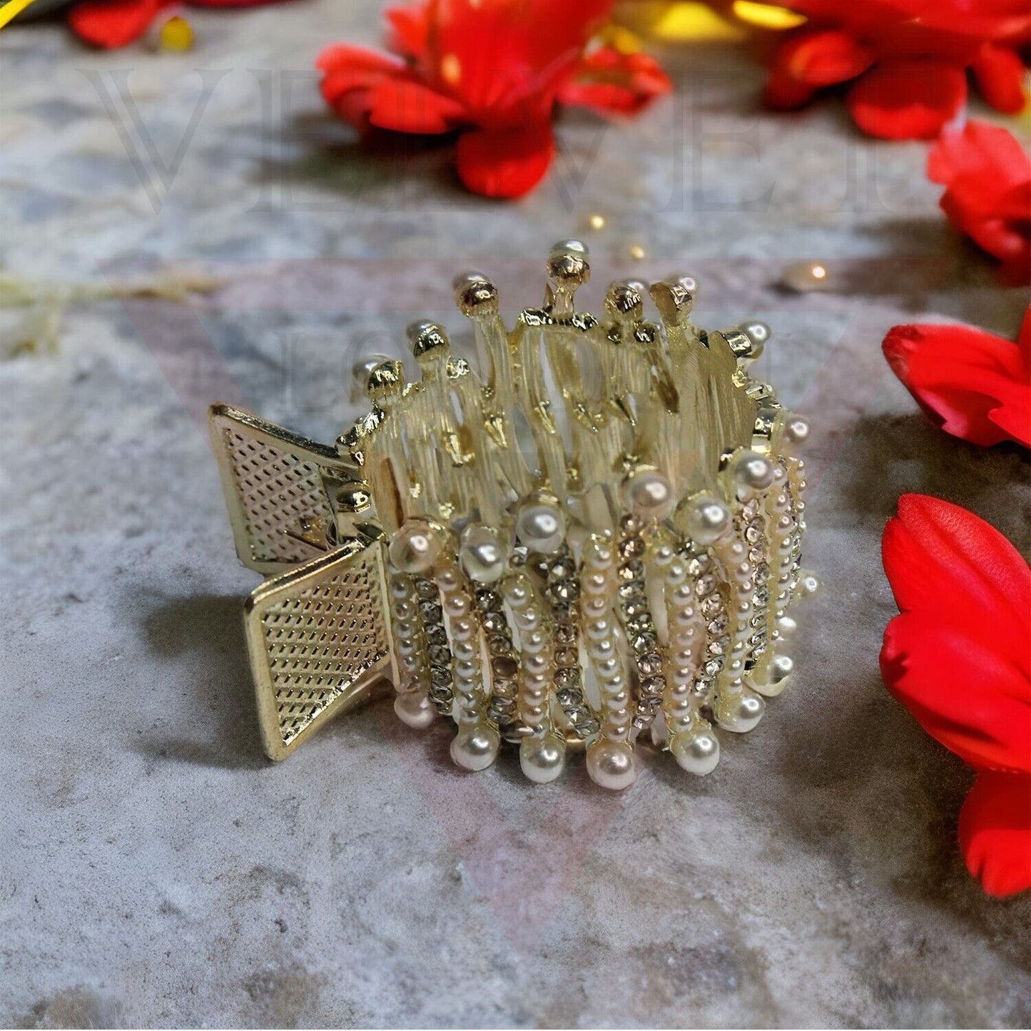 Metal Ponytail Clips Rhinestone And Pearl Hair Claw Ponytail Holder For Women