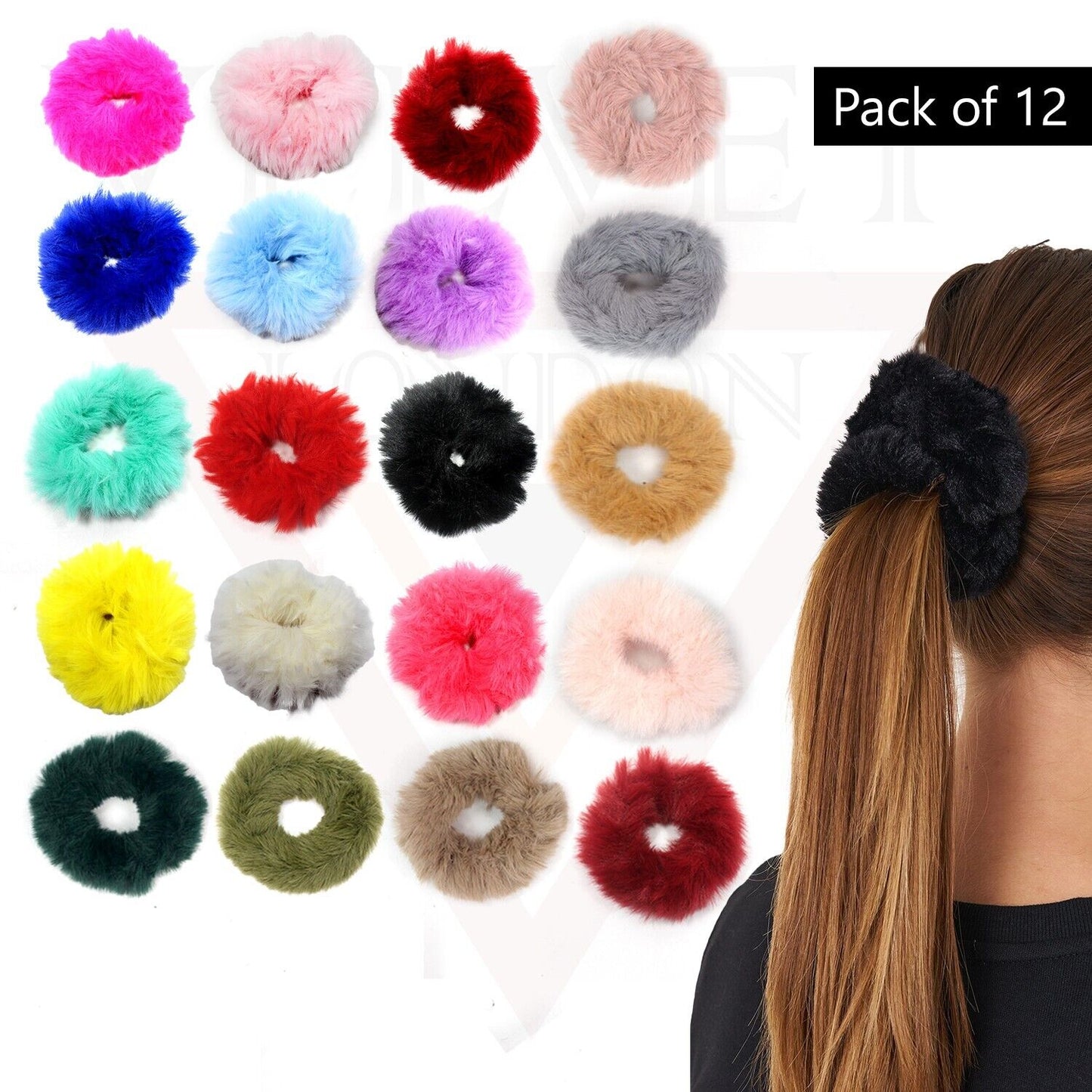 12x Plush Hair Scrunchies Faux Fur Hair Tie Rope Elastic Hair Band Bobbles UK