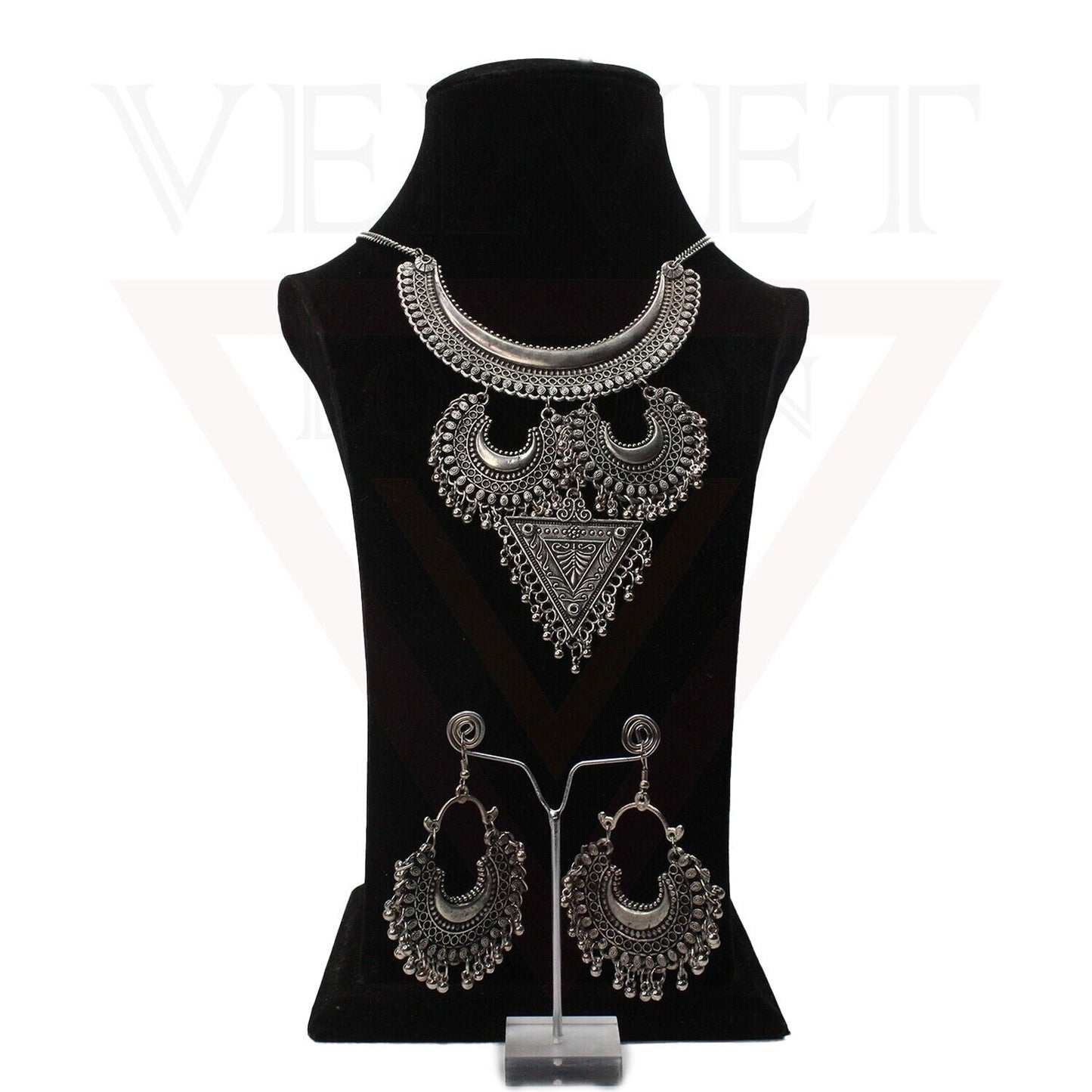 Necklace Earrings Jewellery Set Ethnic Antique Oxidized Choker Traditional Boho