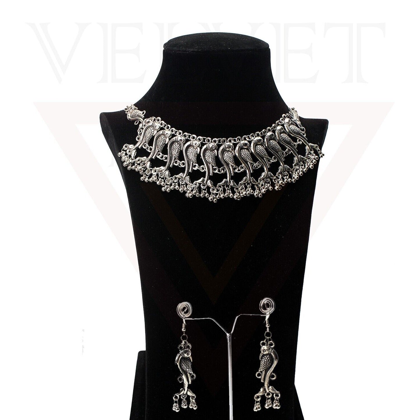 Necklace Earrings Antique German Silver Oxidized Traditional Boho Choker Ethnic