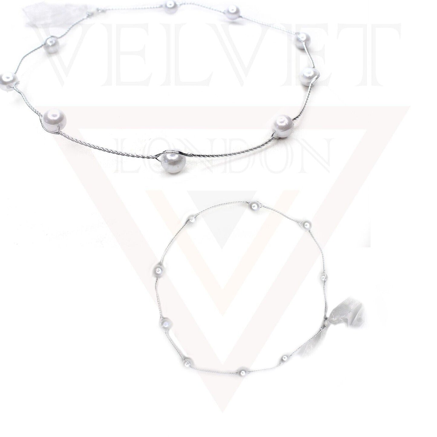 Pearl Princess Floral Tiara Crown Headbands Silver Wire Ribbon Hawaiian Party