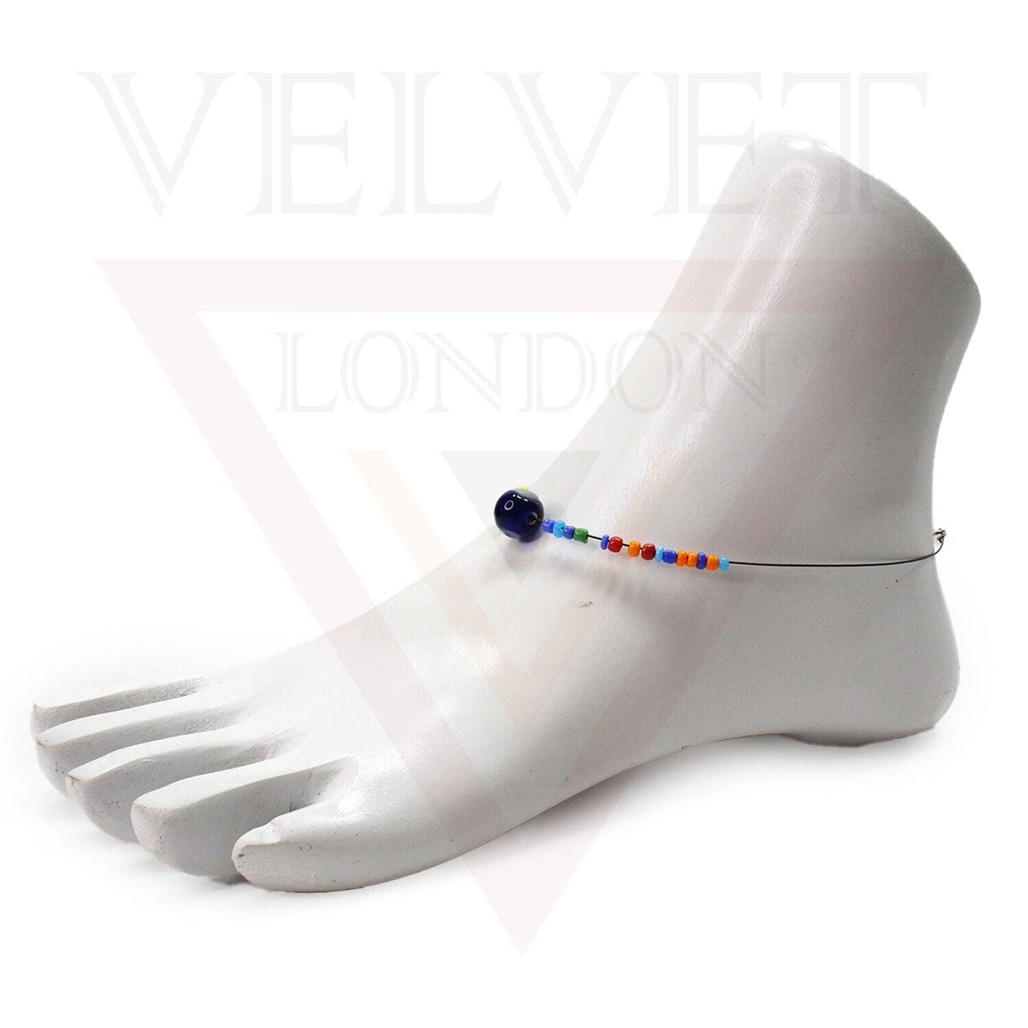 Evil Eye Anklet Bracelet Colourfull Beads Slim Chain Boho Beach Black