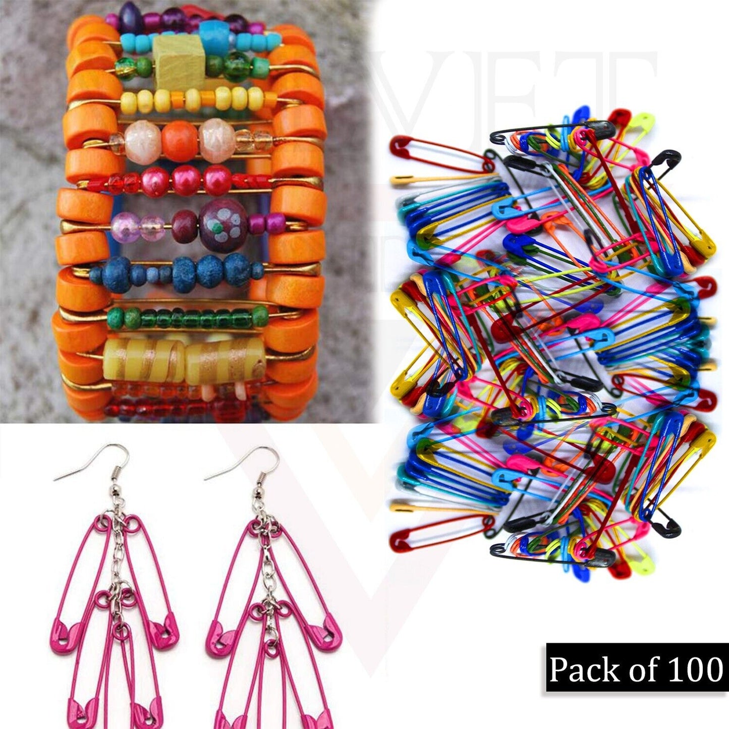 100x Safety Pins Multicolour Pins For Craft Arts Sewing Nickel Plated Pin 4.5 Cm