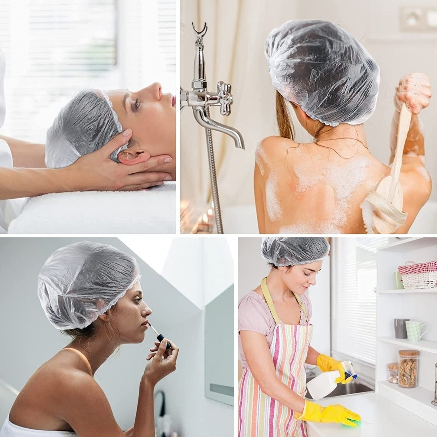 Disposable Shower Caps Bath Caps Large Thick Clear Waterproof Hair Solon 50Pcs