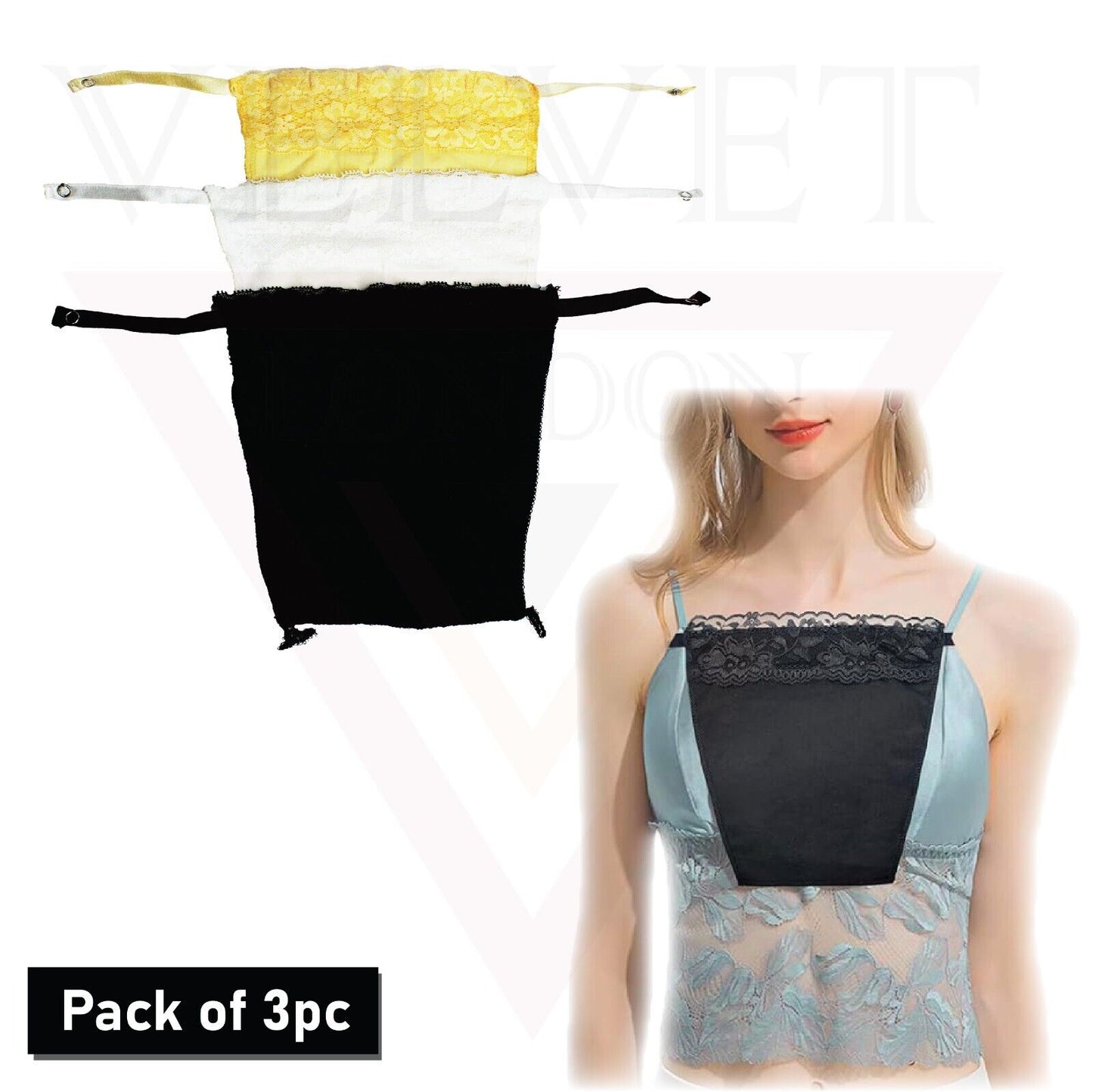 3x Women Modesty Panel Cleavage Cover Up Lace Trim Clip On Bra Mock Camisole