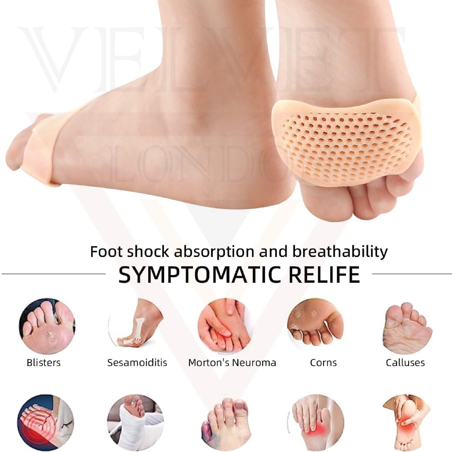 2X GEL METATARSAL SORE BALL OF FOOT PAIN INSOLE CUSHION FOREFOOT PAD PAIN RELIEF