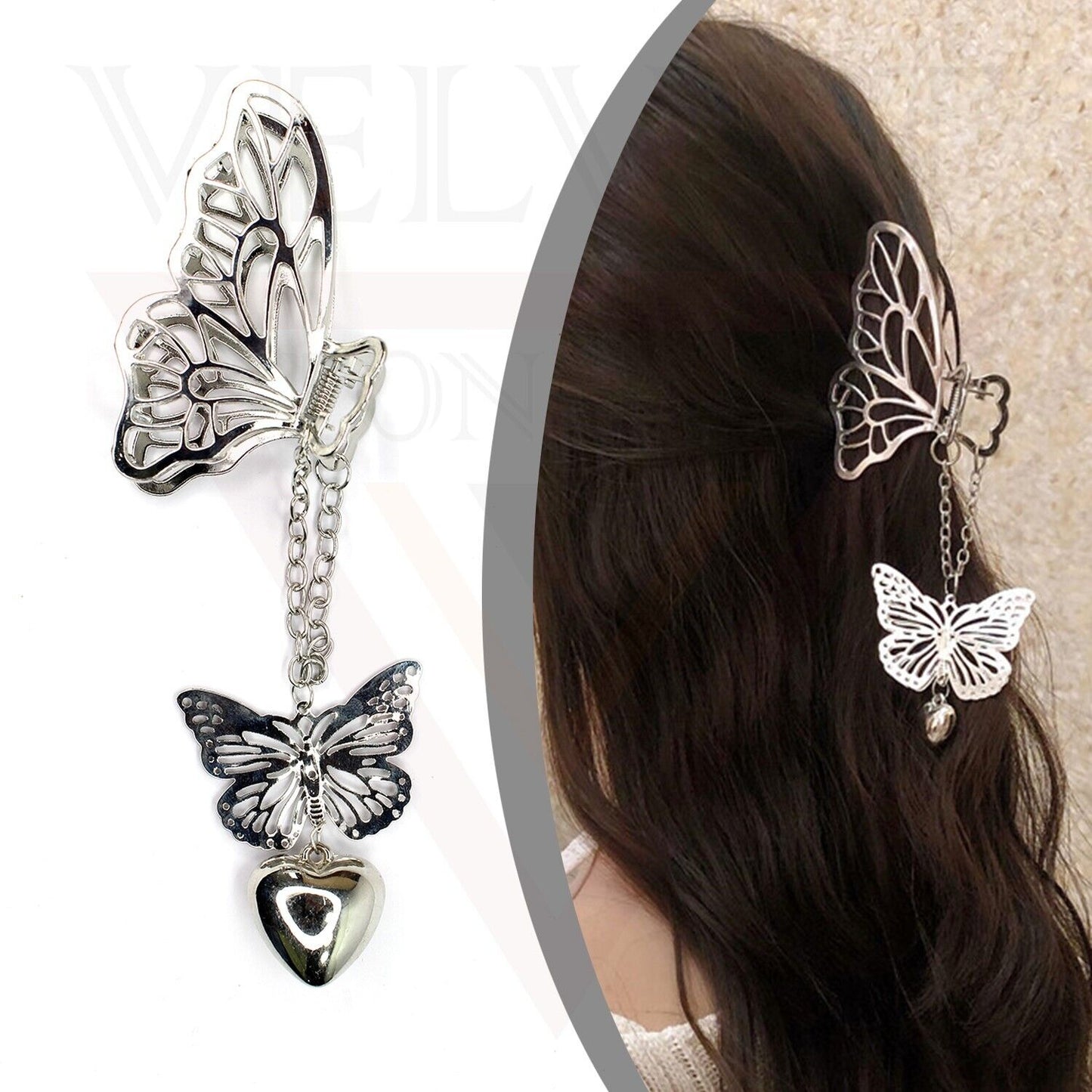 Dangle Heart Hair Claw Clips Butterfly Metal Jaw Clips Non-Slip Hair Accessories