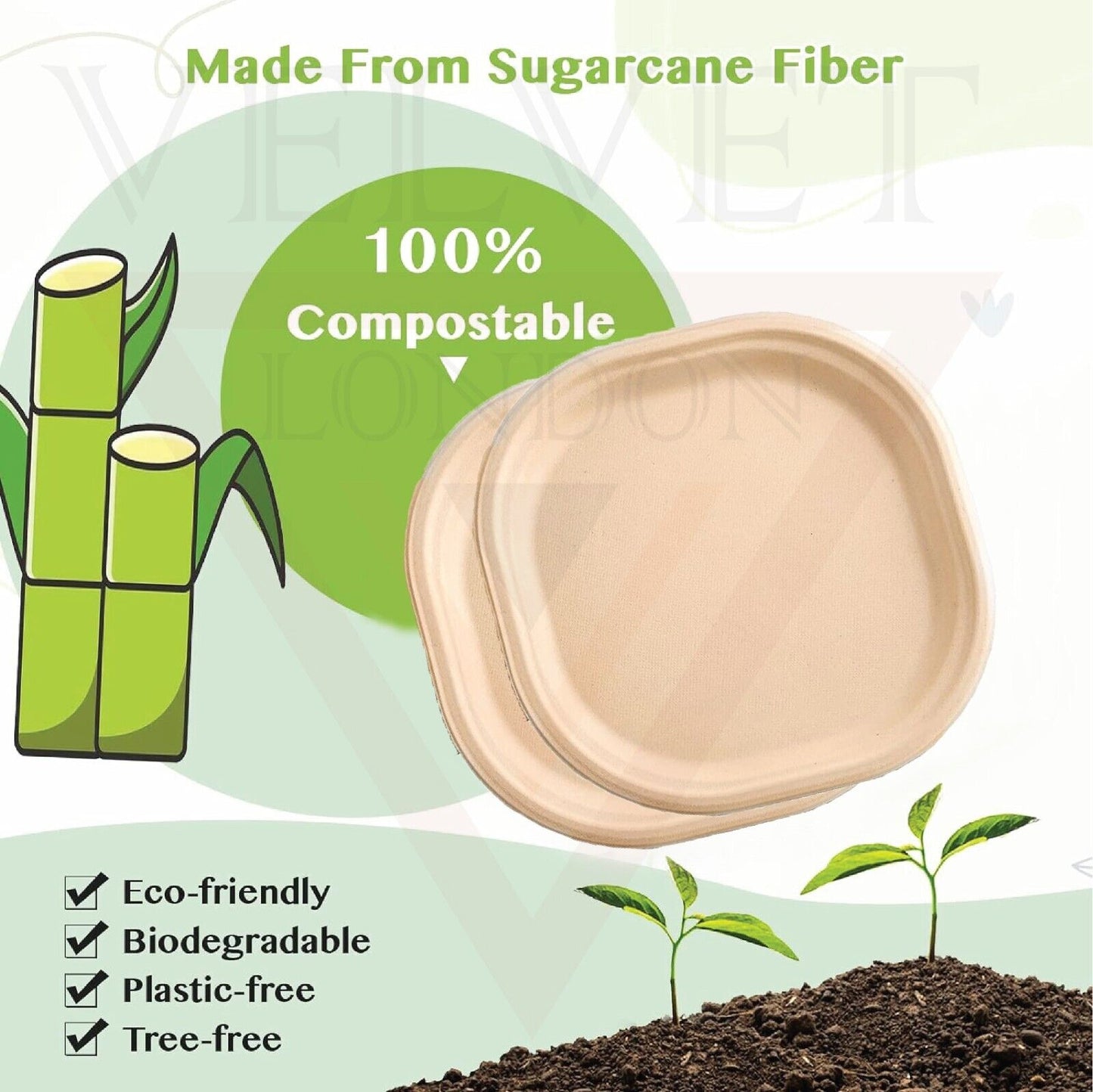 9" Biodegradable Paper Plates Large & Sturdy Disposable Tableware Bagasse Plates