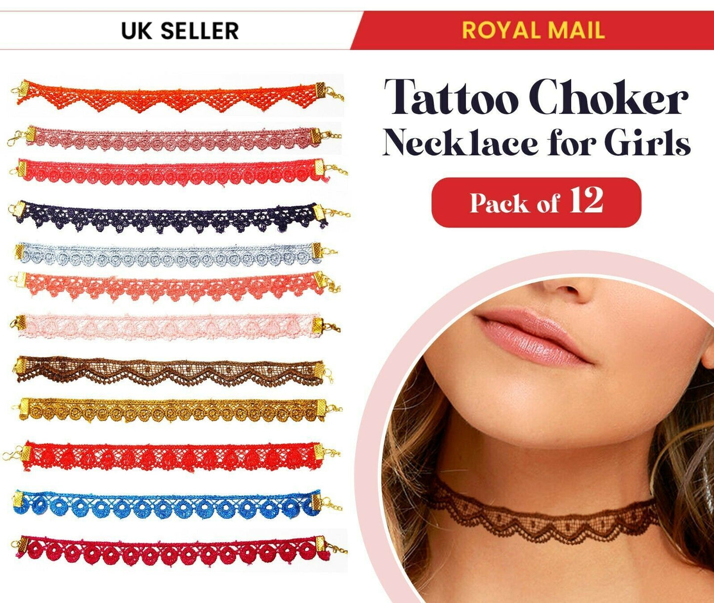 12x Choker Necklace Set Pattern Lace Retro Boho Vintage Classic Gothic Tattoo