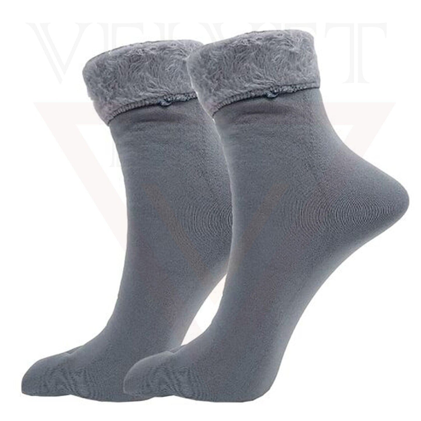 Grey Velvet Nylon Soft Socks Warm Cosy Winter Thick Thermal Socks Bed Socks