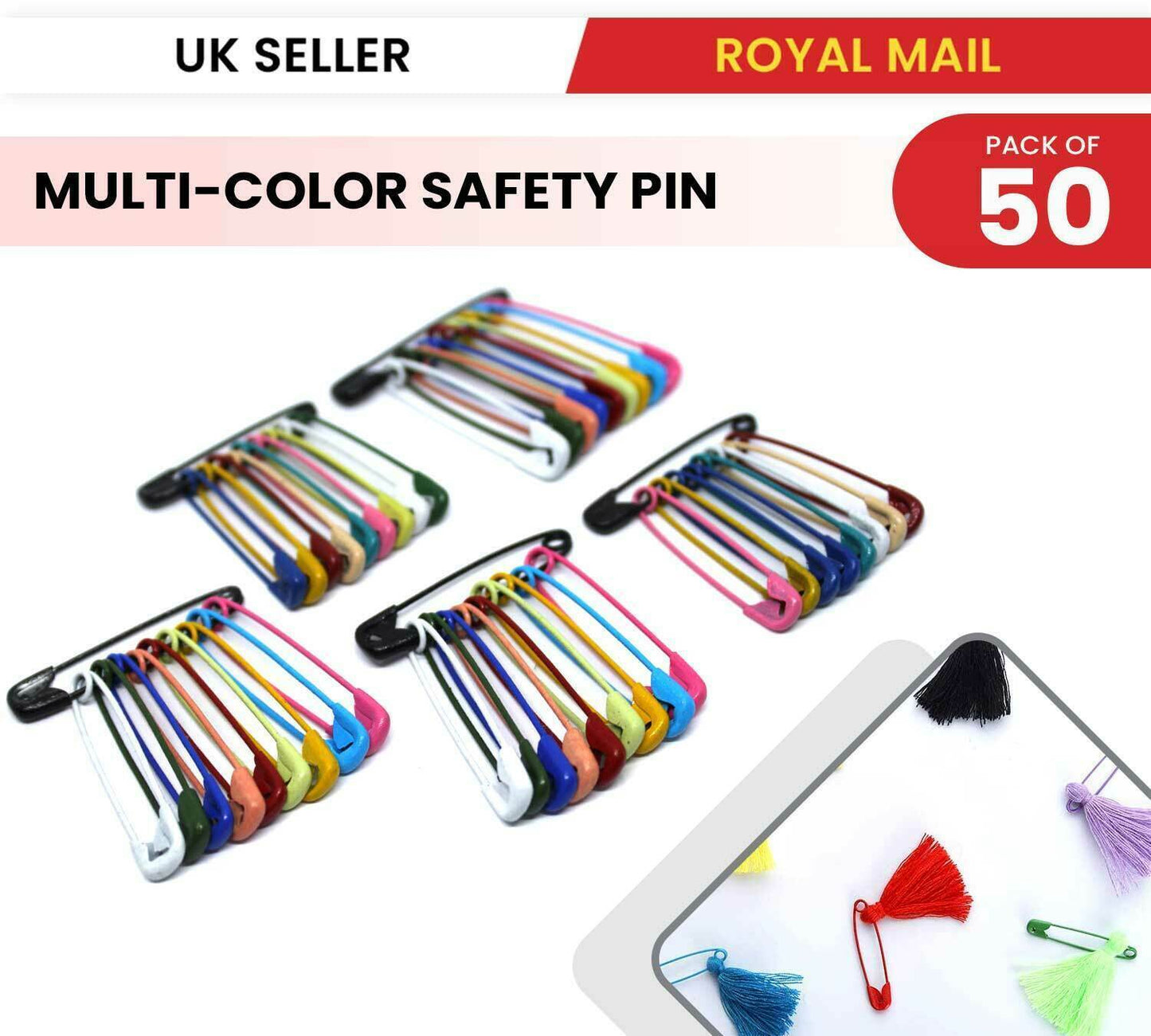 50x Multicolour Safety Pins Craft Sewing Nickel Metal Plated Safety Pins 3 CM