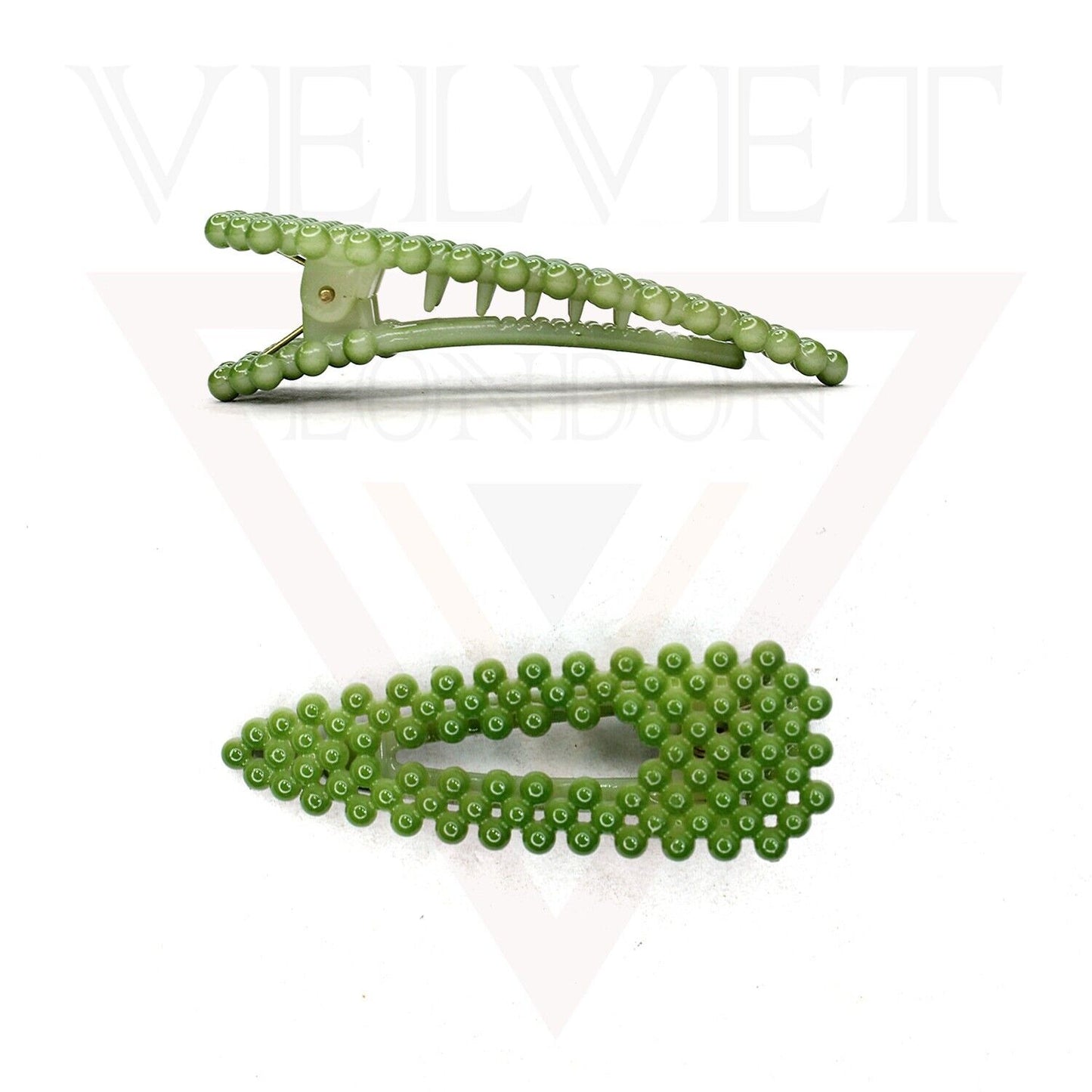 2pcs Hair Clips Hair Clamp Green Hair Claw Clips Plastic Pearl Hair Pins Teeth