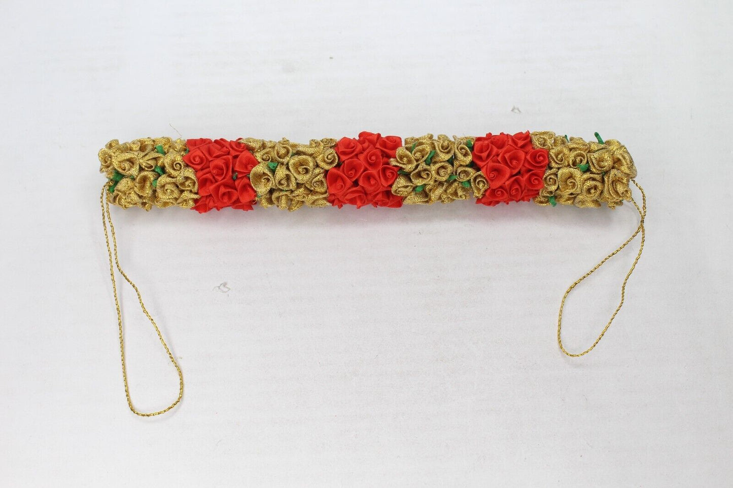 Bun Gajra Floral Artificial Red & Gold Flower Jasmine Rose Hair Styling Juda