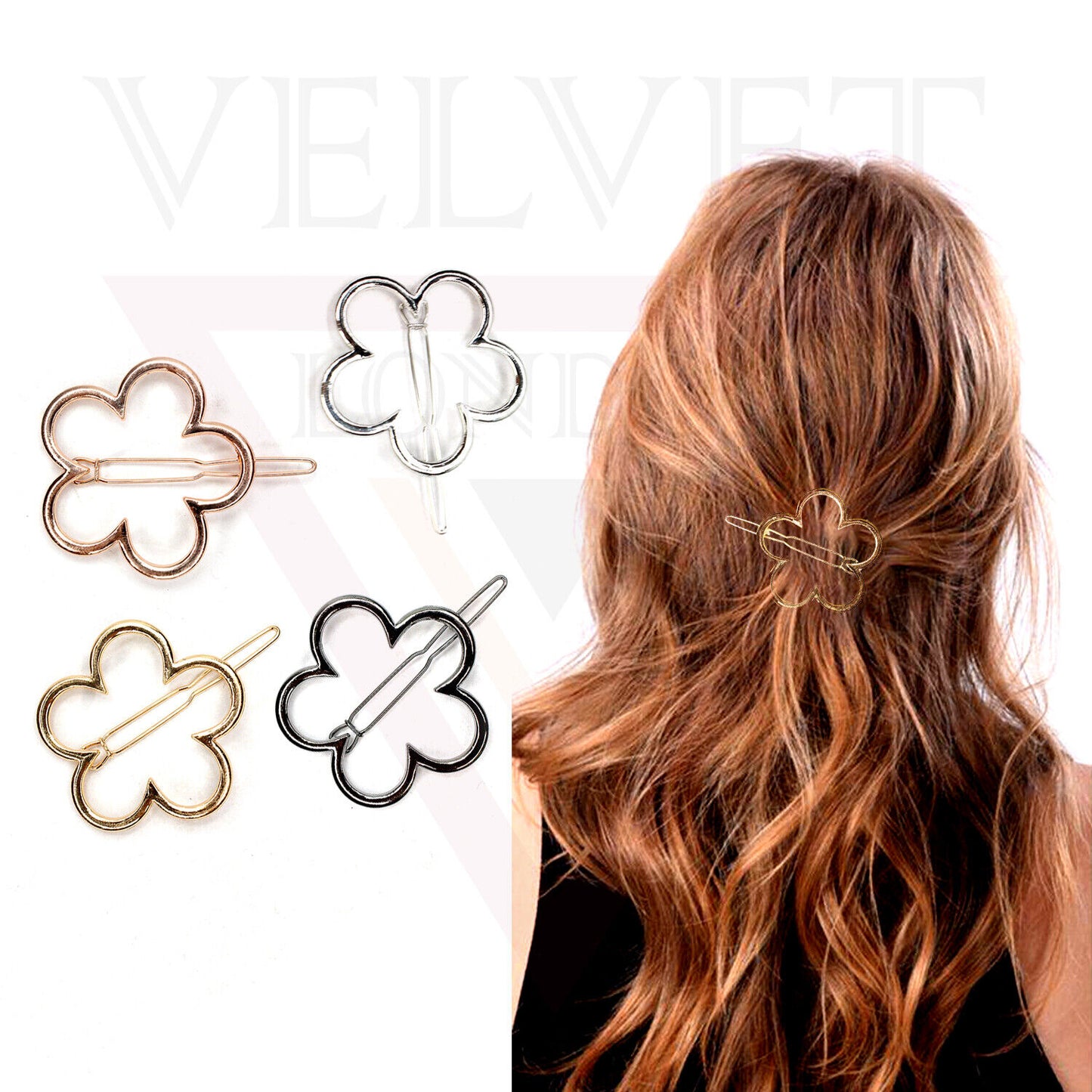 4x Hair Clip Metal Flower Hair Pins French Sliders Clip Grip Styling Accessories