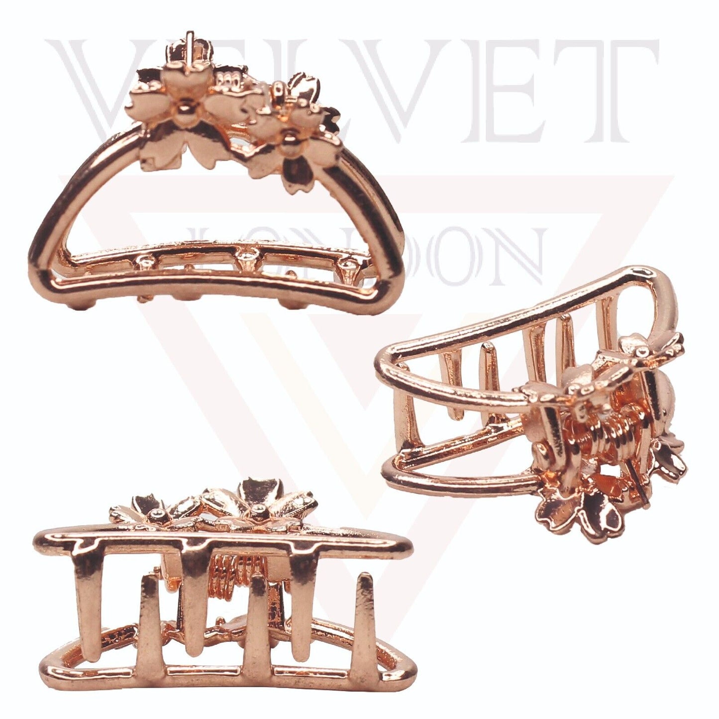 2x Metal Hair Claw Clips Hair Clamp D-Shape Rose Gold Flower Hair Accessories