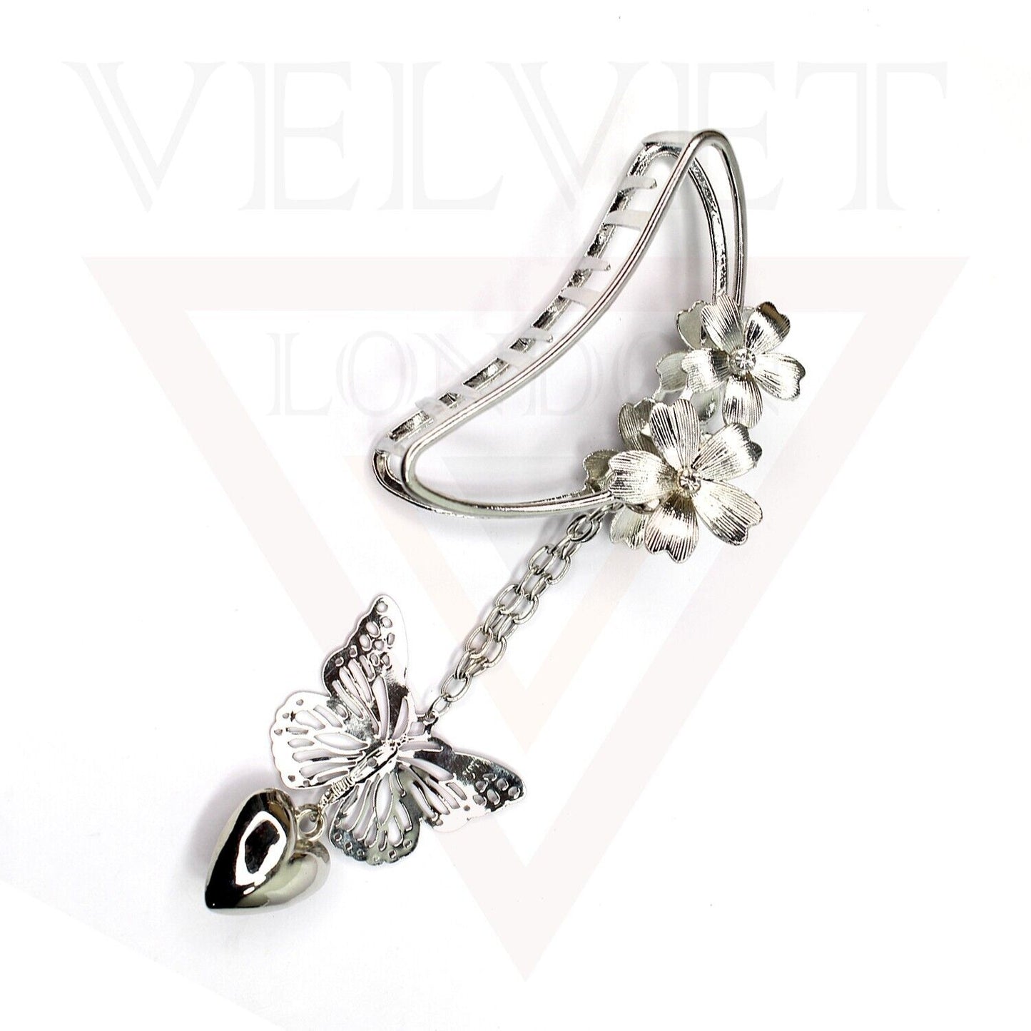 Dangle Butterfly Hair Claw D-Flower Metal Silver Hair Barrette Clips Large Grips