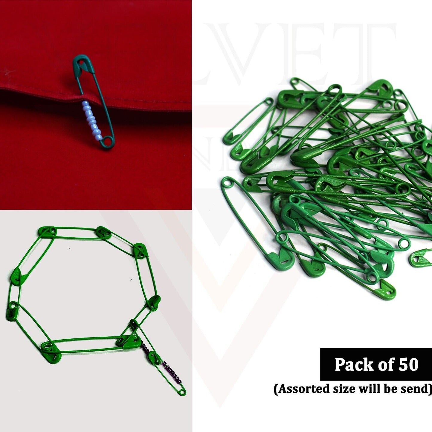 50Pcs Green Craft Sewing Pins Green Safety Pins Nickel Metal Plated Safety Pins
