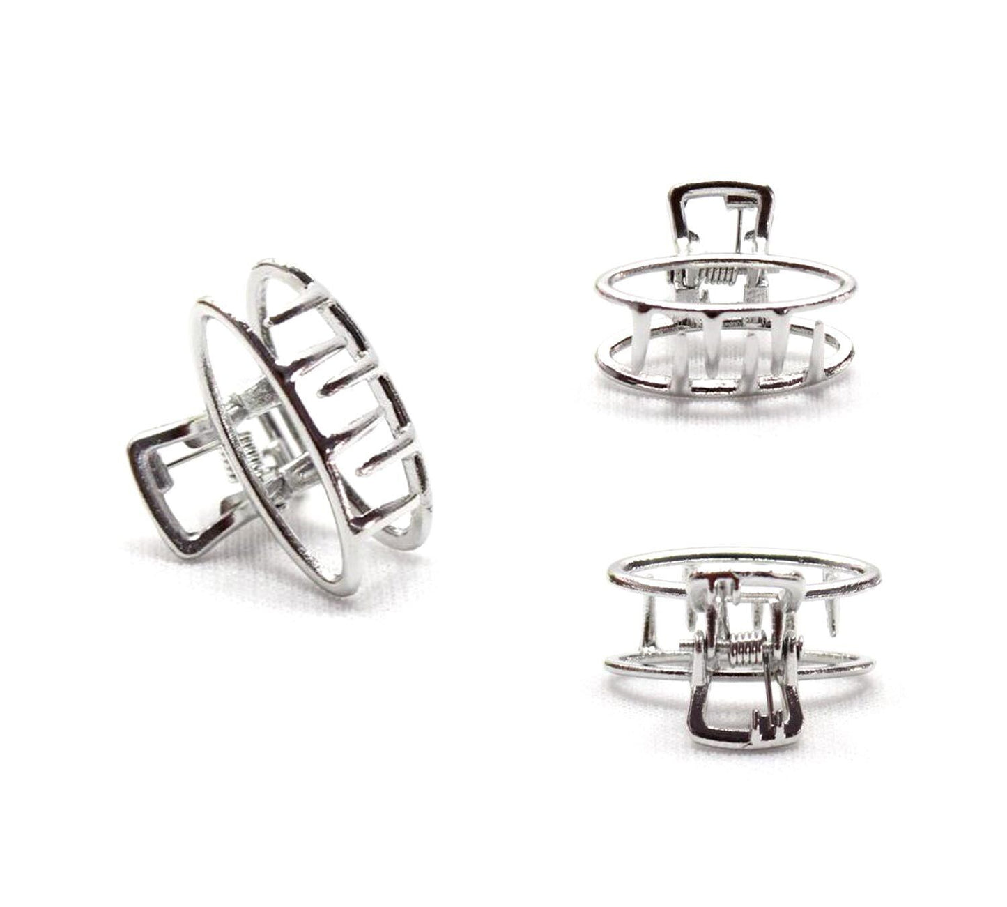 2x Silver Oval Hair Claw Small Tiny Non-Slip Hair Jaw Clips Pins Accessories