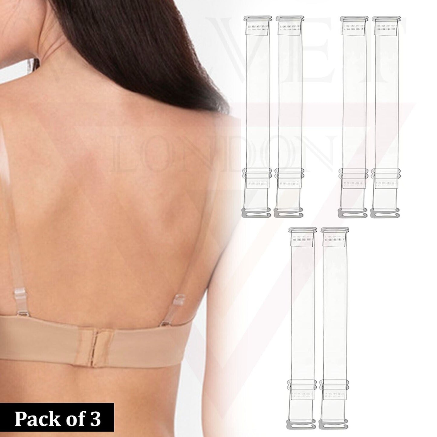 3 Pair Detachable Thick Long Clear Elastic Bra Straps Transparent Adjustable